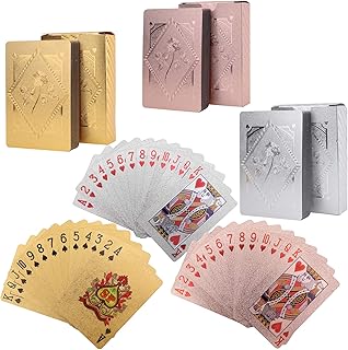 Jucoan 6 Decks Playing Cards, Waterproof Plastic Playing Cards, Luxury Golden Rose Foil Pokers Cards for Games,Standard Size, (Golden, Silver, Pink)