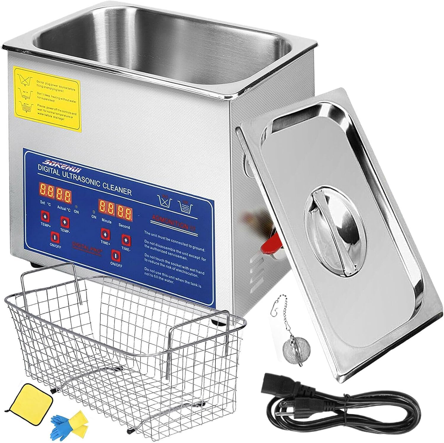 Limpiador Ultrasónico 15L con Calentador y Temporizador, Máquina Profesional de Acero Inoxidable para Joyería, Herramientas de Laboratorio y Gafas - Alta Potencia 40kHz, Calor Ajustable (0-80°C)