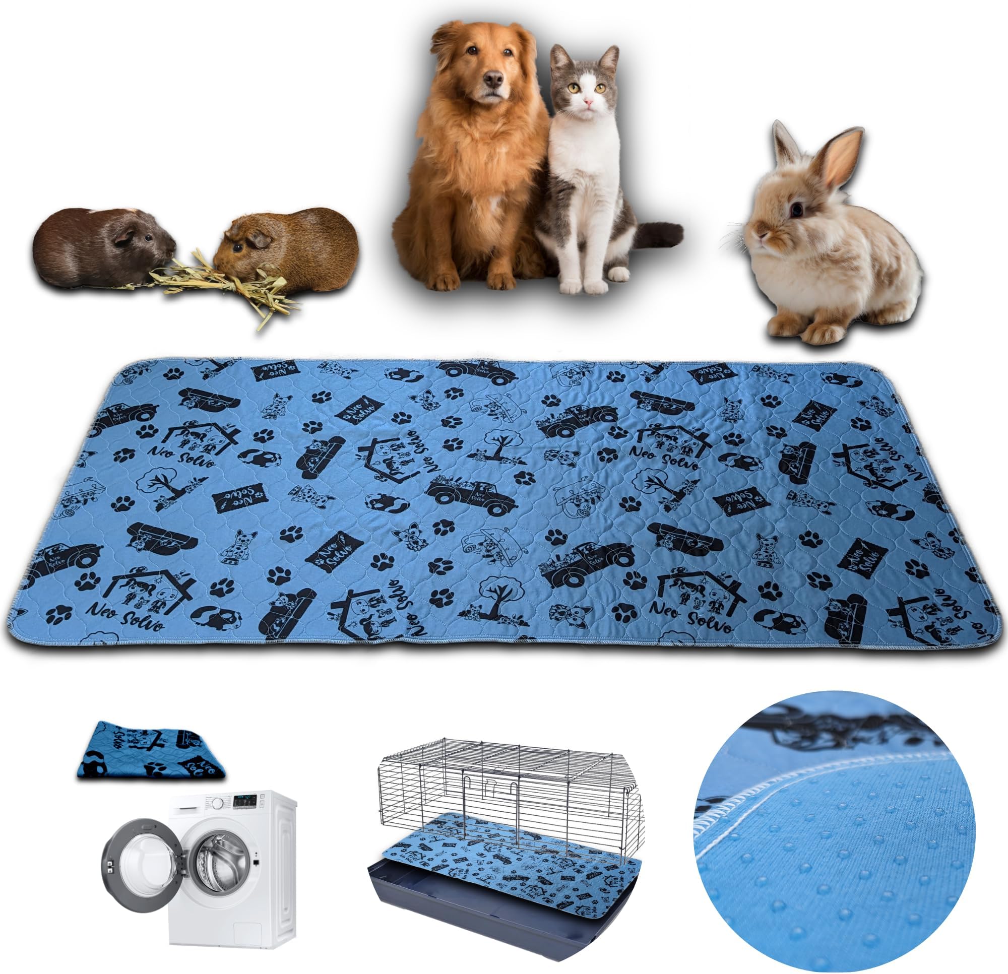 NEO SOLVOPad 60 cm x 120 cm – Absorbent Reusable Waterproof Non-Slip – for Dog, Rabbit Guinea Pig Cat – Training – Under the Litter Box – Cage Background