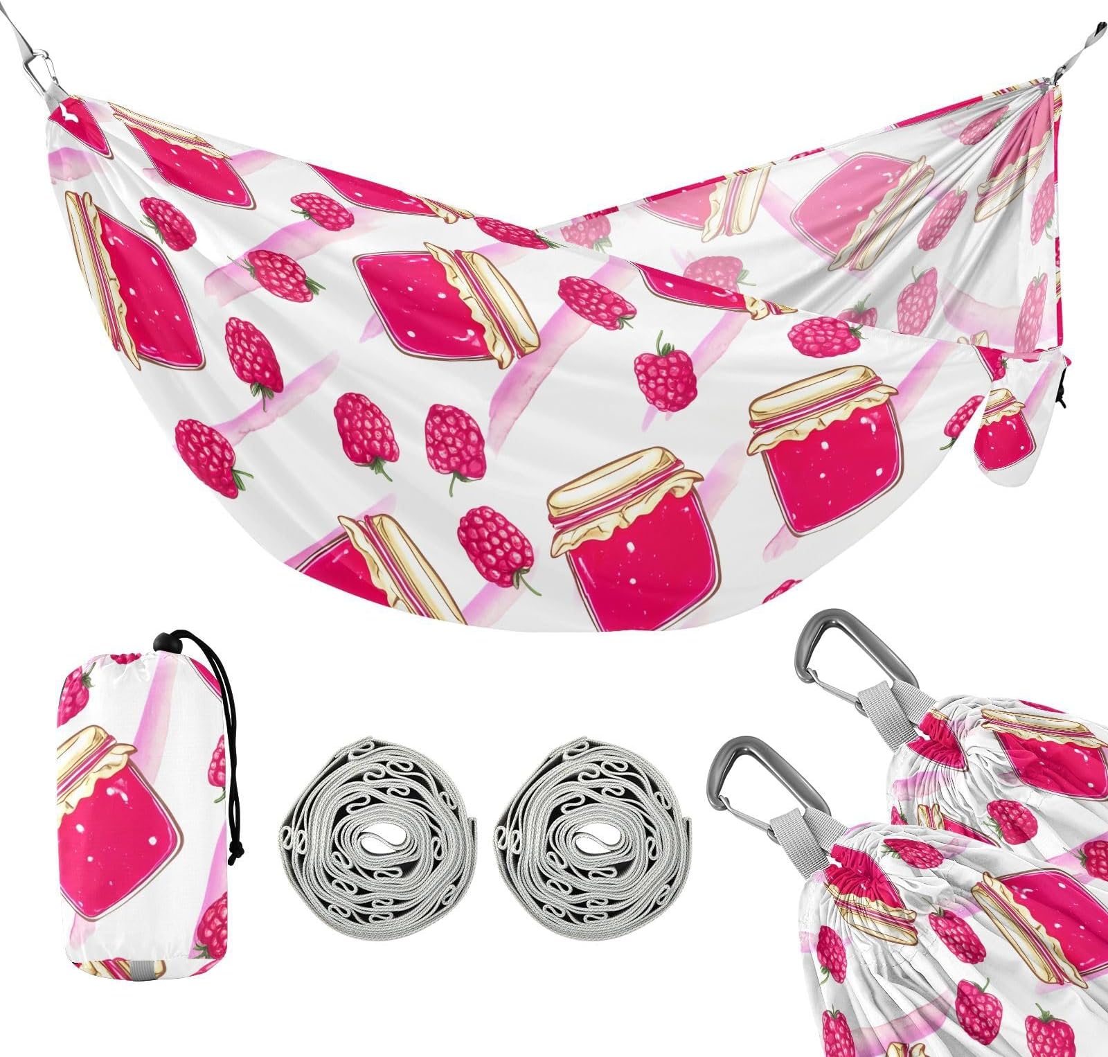 Raspberry Jam Jar Camping Portable Swing Fabric Hammocks with Tree Straps 330 lbs Capacity for Outside Hanging Beach Patio