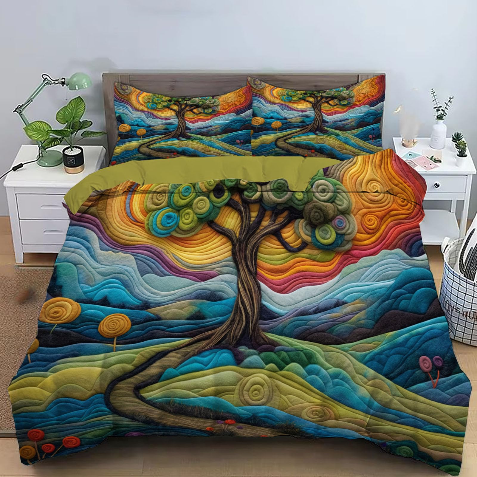 Housse de couette paysage psychédélique 3D douce anti-transpiration zippée
