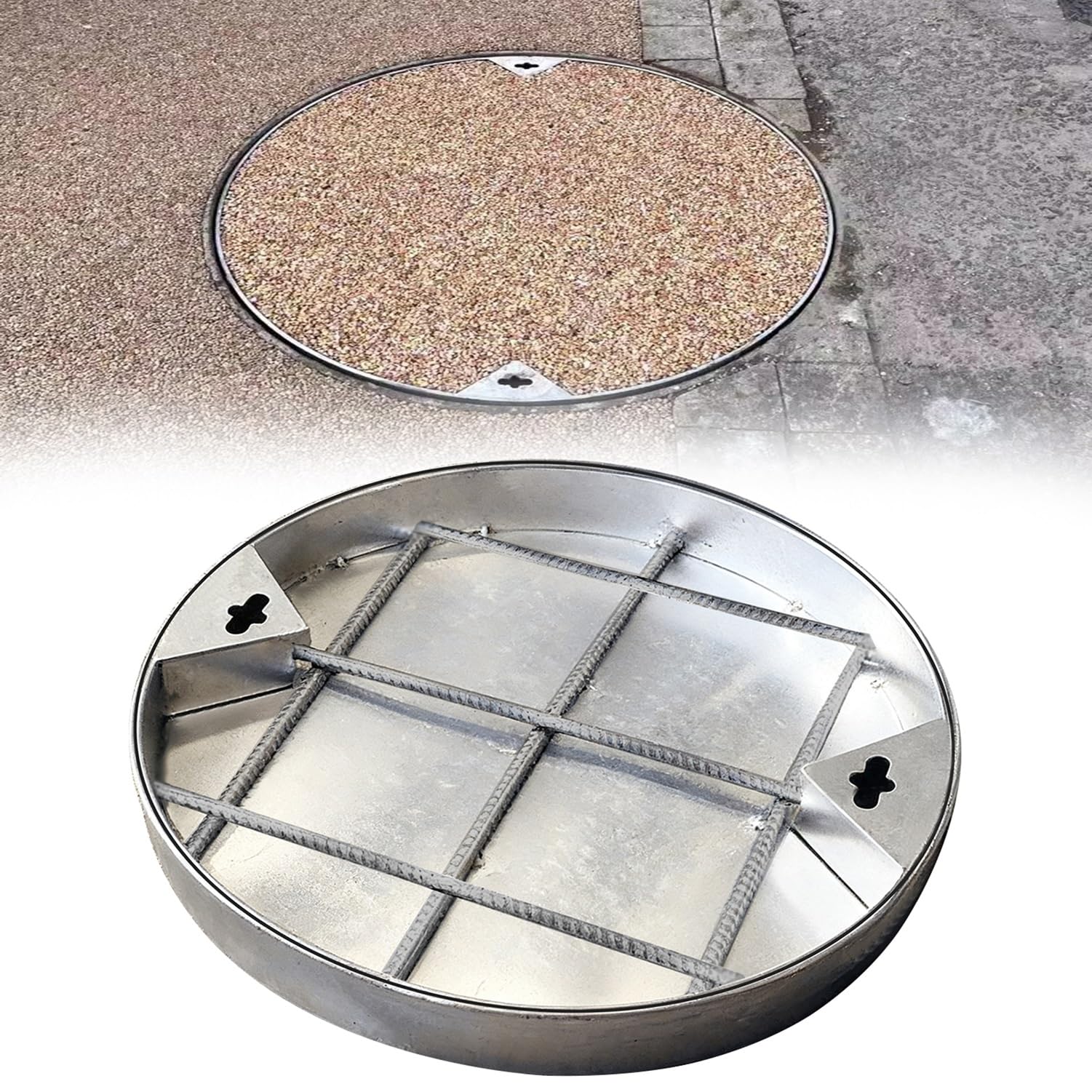 Edelhl - Cubierta redonda de acceso de 40 a 91 cm, resistente a la intemperie, con borde, tapa de drenaje duradera para uso en exteriores, diseño integrado para un fácil acceso