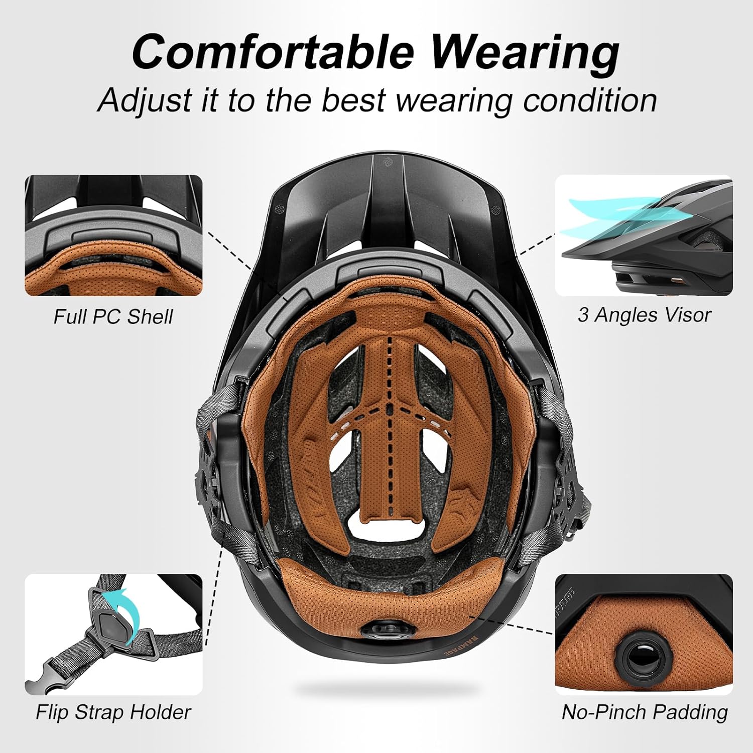 KINGBIKE NTA-8776 Mountain Bike Helmet Professional Ebike Helmets with 3-Level Adjustable Visor & Camera Mount E-MTB Helmet for Adults Men Women Youth E-Bike Safety Certified - Image 6