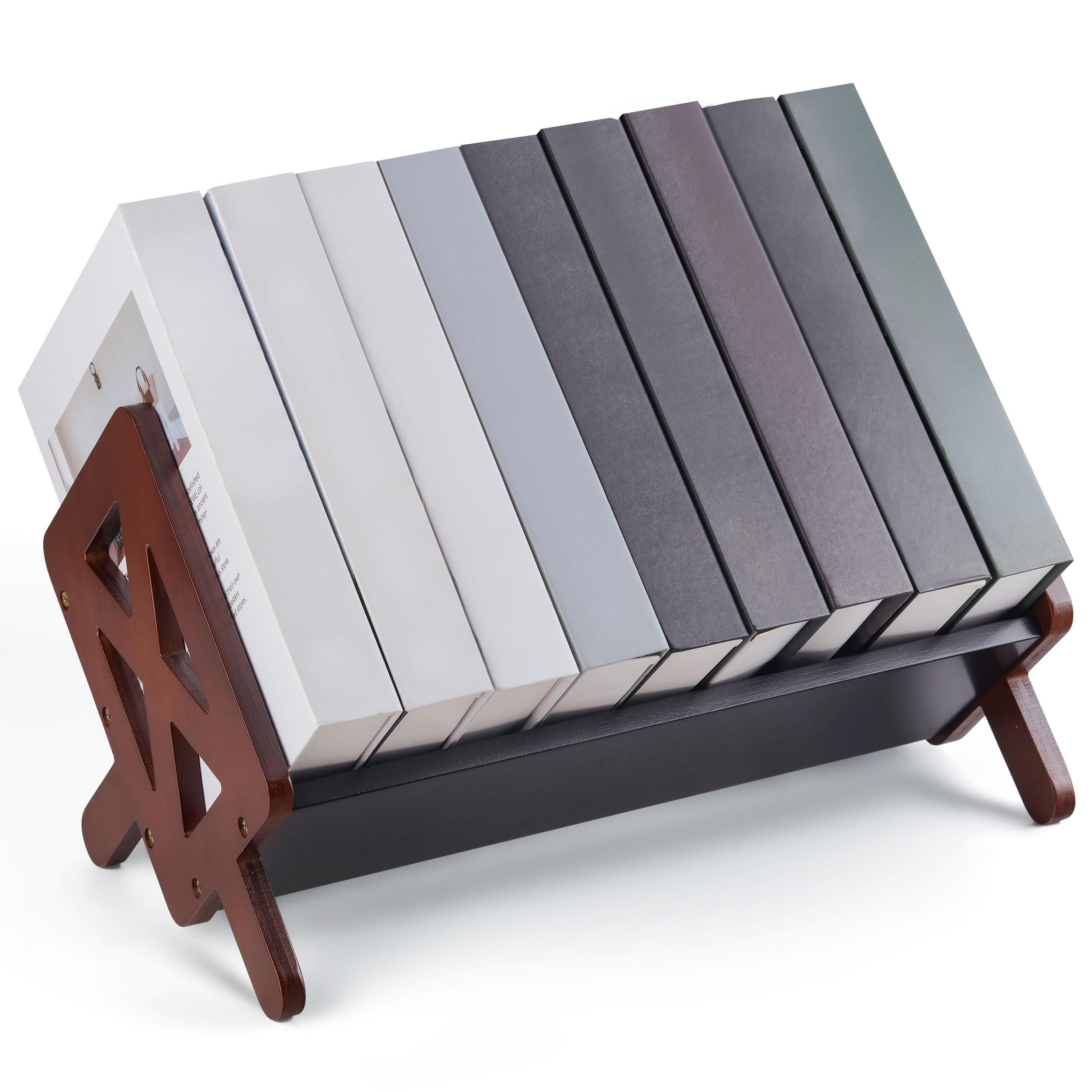 Bunkal Bamboo Desktop Bookshelf – Tilted Tabletop Bookshelf Organizer for Cookbooks, CDs, Magazines, Portable, Small Bookrack for Home, Dorm, or