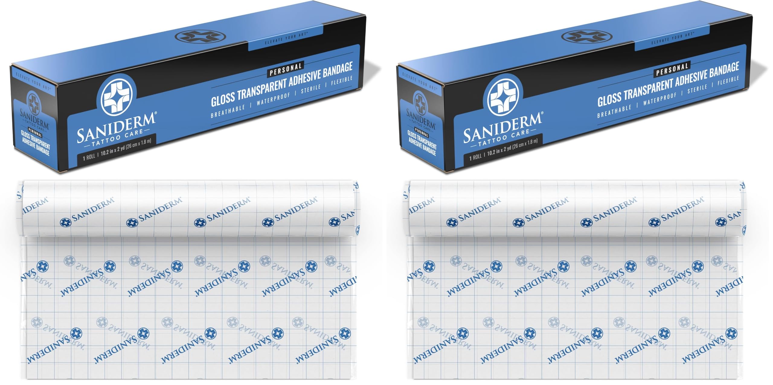 Saniderm Original Tattoo Aftercare Bandage (Personal Roll, 10.2 in x 2 yd) (Pack of 2)