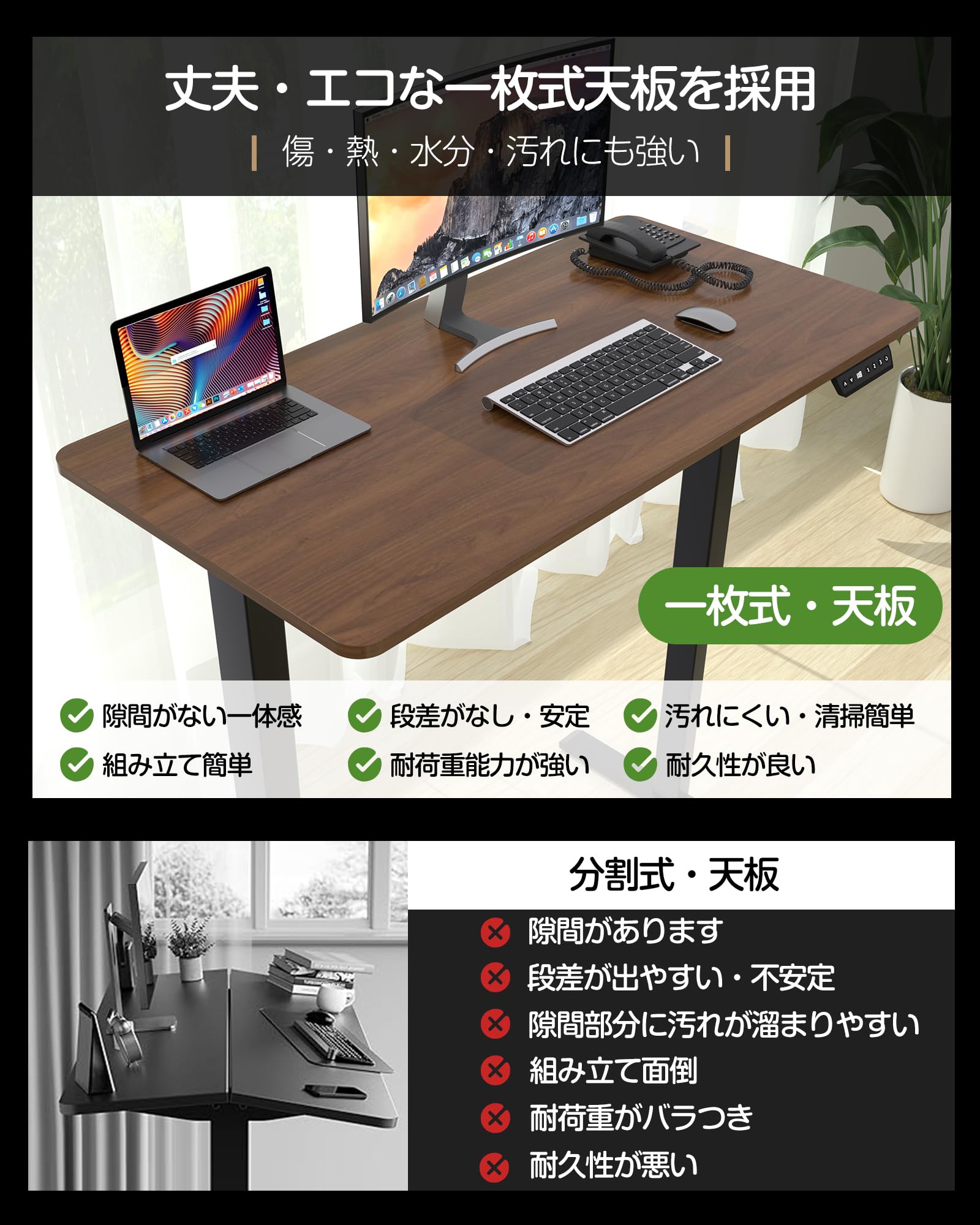 Amazon | HOMAYA 昇降デスク 電動 一枚板 2つモーター 幅120cm 奥行