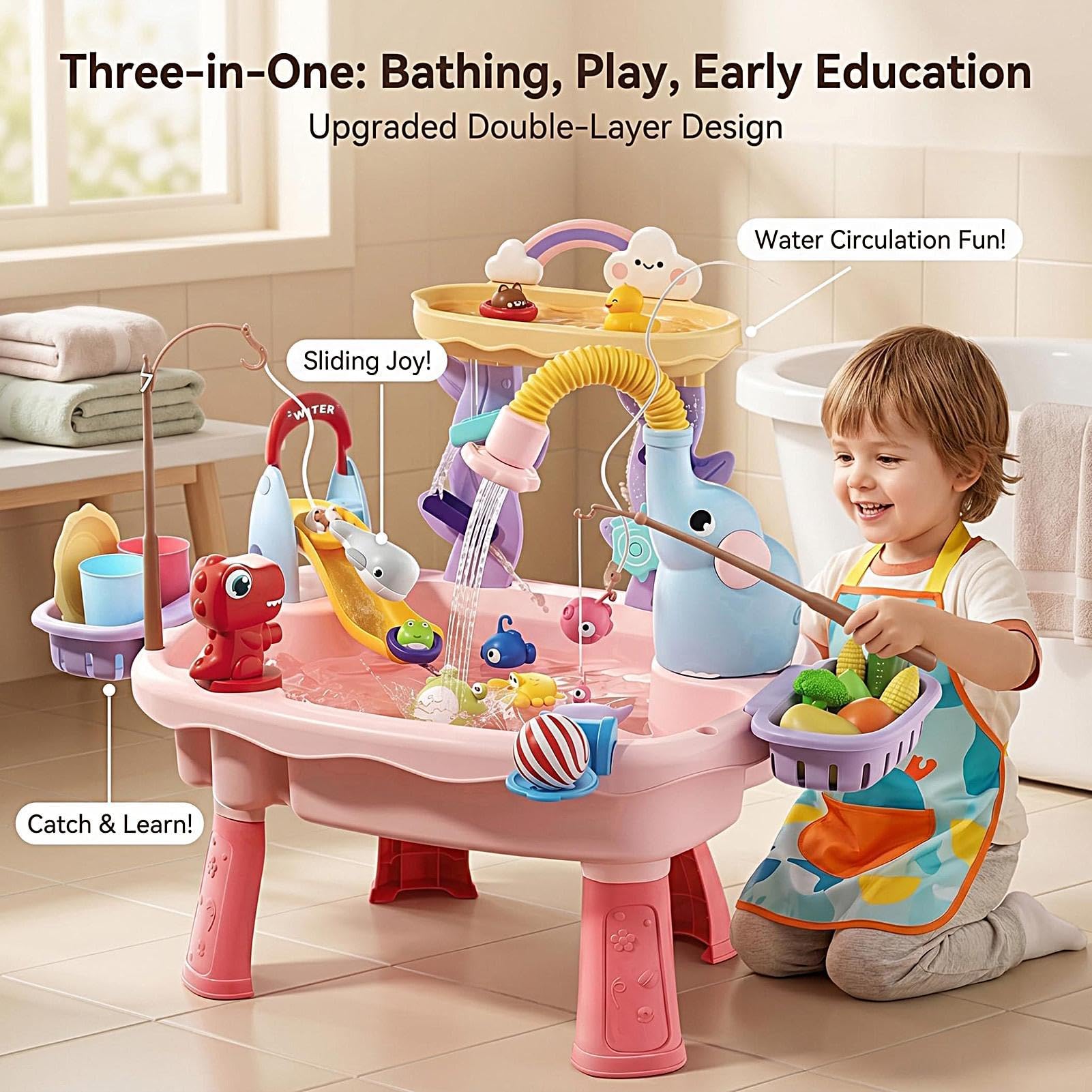 Genérico Tavolo d'acqua per esterni, giocattoli sensoriali per attività estive, per bambini e bambine, per giardino, spiaggia, cortile, campeggio, estate, asilo