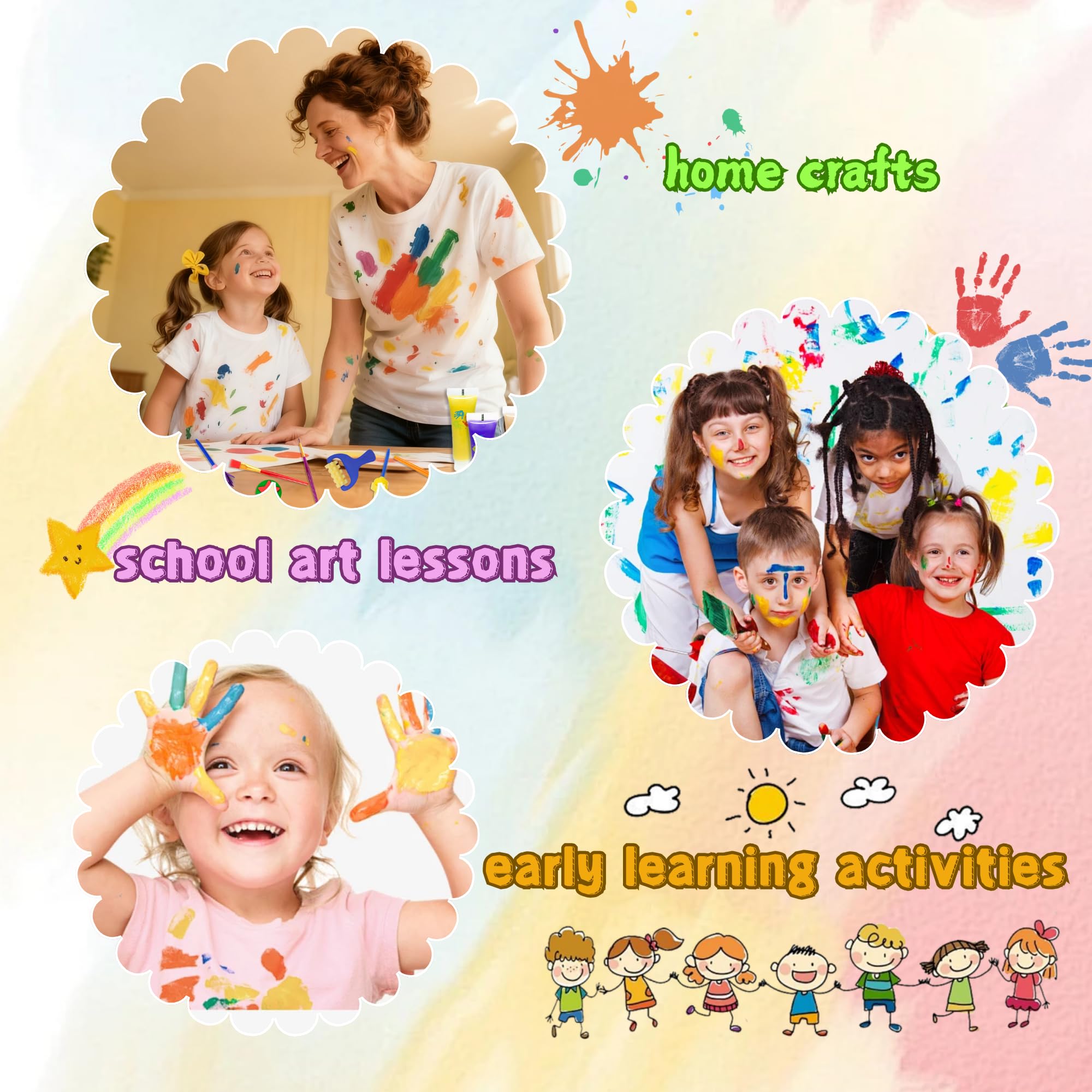 Lubibi Peinture au doigt pour tout-petits,Lavable pour Enfant Non Toxique Kit,12 couleurs, fournitures de peinture d'art sûres pour enfants,Apprentissage Précoce Petits Cadeau