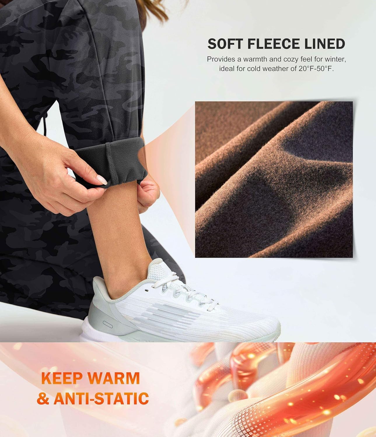 G Gradual Women's Fleece Lined Joggers 28"/30"/32" High Waisted Sweatpants Water Resistant Thermal Warm Pants Zipper Pockets - Image 5