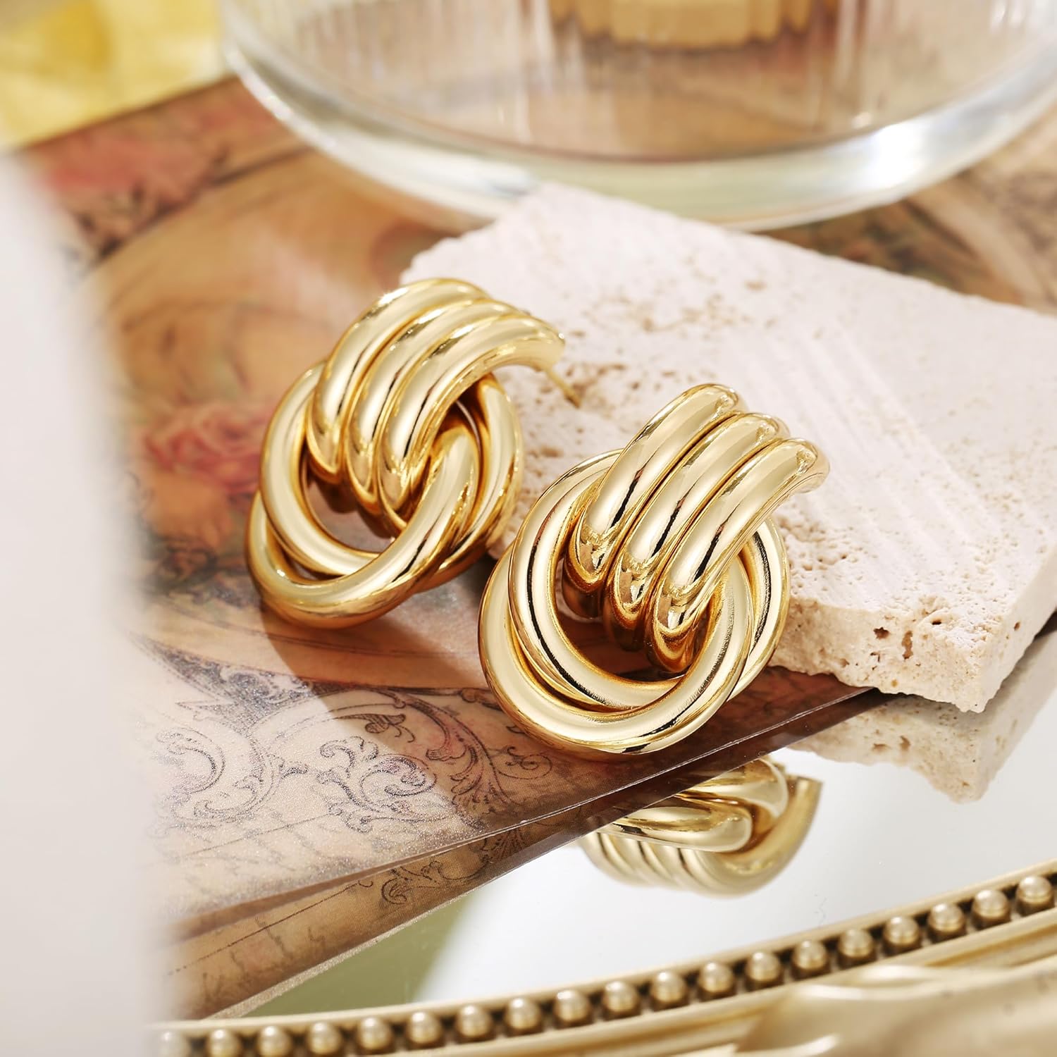 Chunky Gold Earrings for Women Large Knot Earrings Geometric Dangle Drop Earrings Trendy Jewelry - Image 7