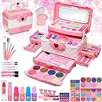 Mrabbitoo 57PCS Washable Kids Makeup Kit for Girls 3-12 | Safe Play Set with Case, Eye Shadow, Lipstick, Nail Polish - Birthday Gifts