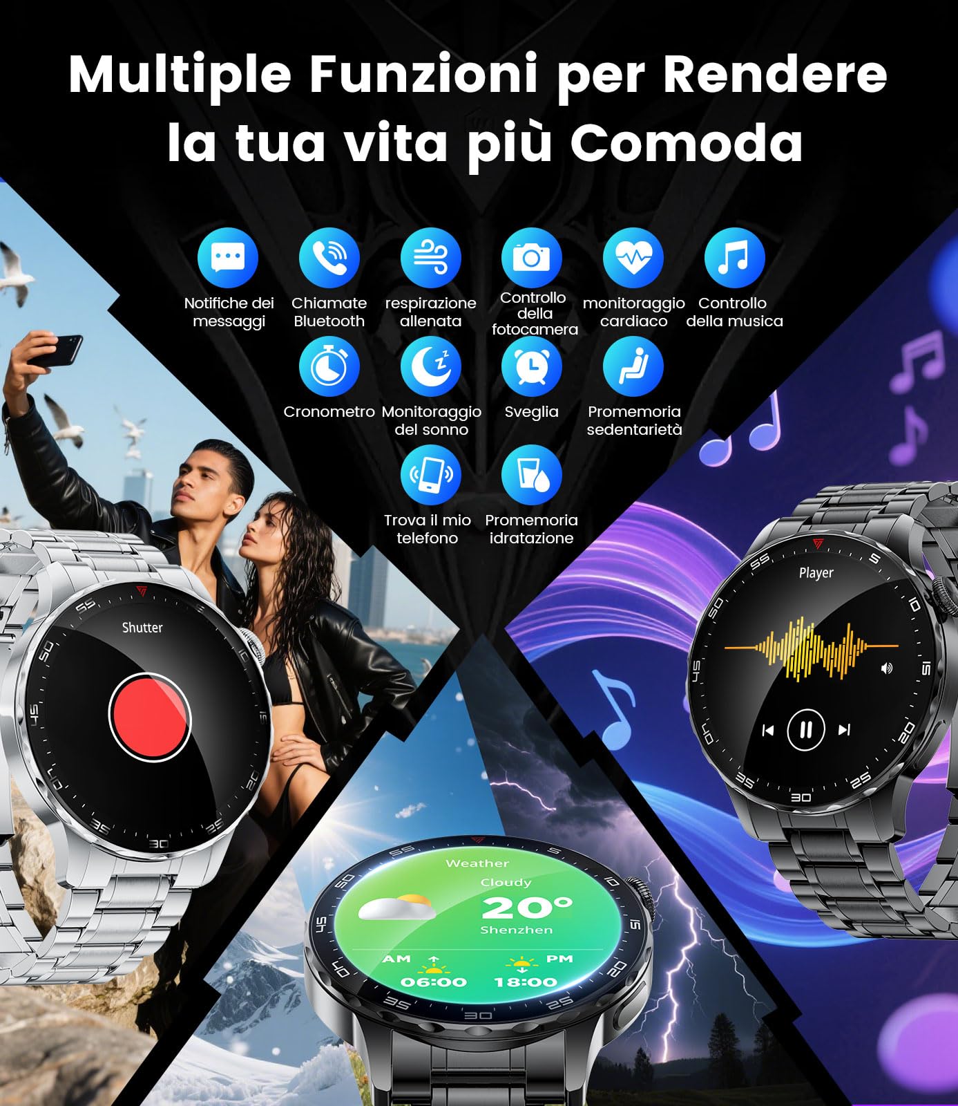 Smartwatch Uomo,1.43" AMOLED Orologio Smartwatch Uomo con Chiamate Bluetooth,123 Modalità Sportive,Monitoraggio Frequenza Cardiaca e Pressione,Cassa Acciaio Inox,per Android iOS(SML21-D)