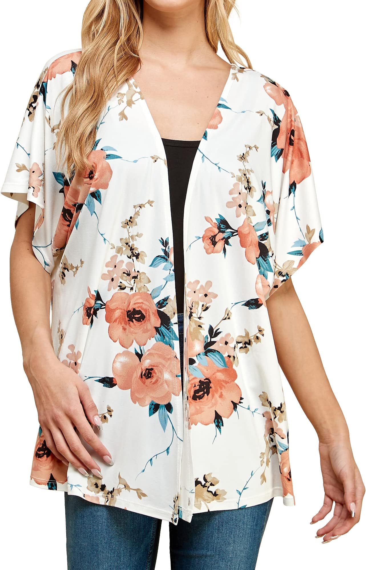 Made By Johnny Women's Kimono Style Short Sleeve Dolman Cardigan - Lightweight Open Front Summer Cover-Up