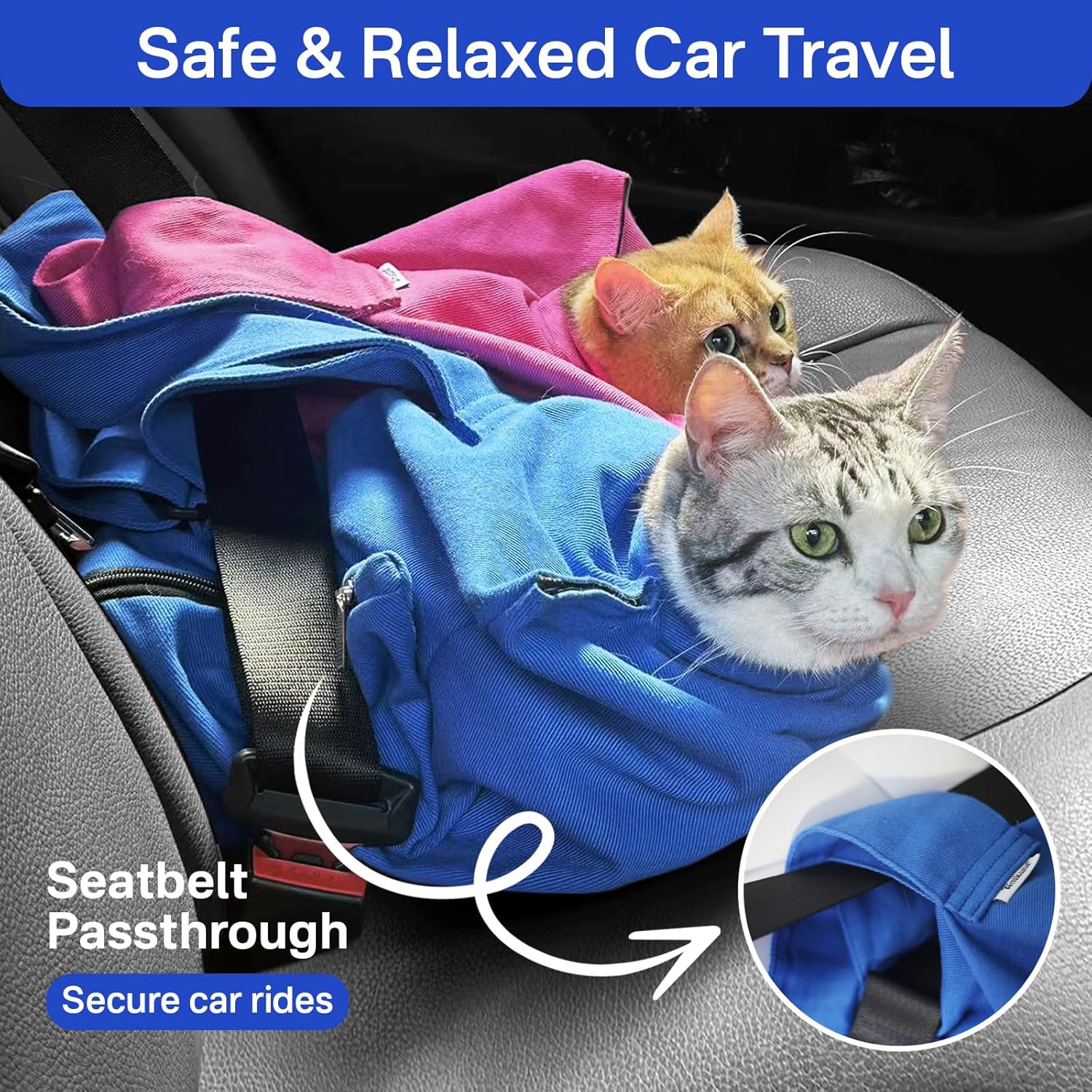 Cat Carrier Pouch for Medium Cats 10–20 lbs, Soft Cat Carrier with Upgraded Adjustable Strap, Durable Cotton Cat Bag for Nail Trimming, Medication & Vet Visits – Klein Blue