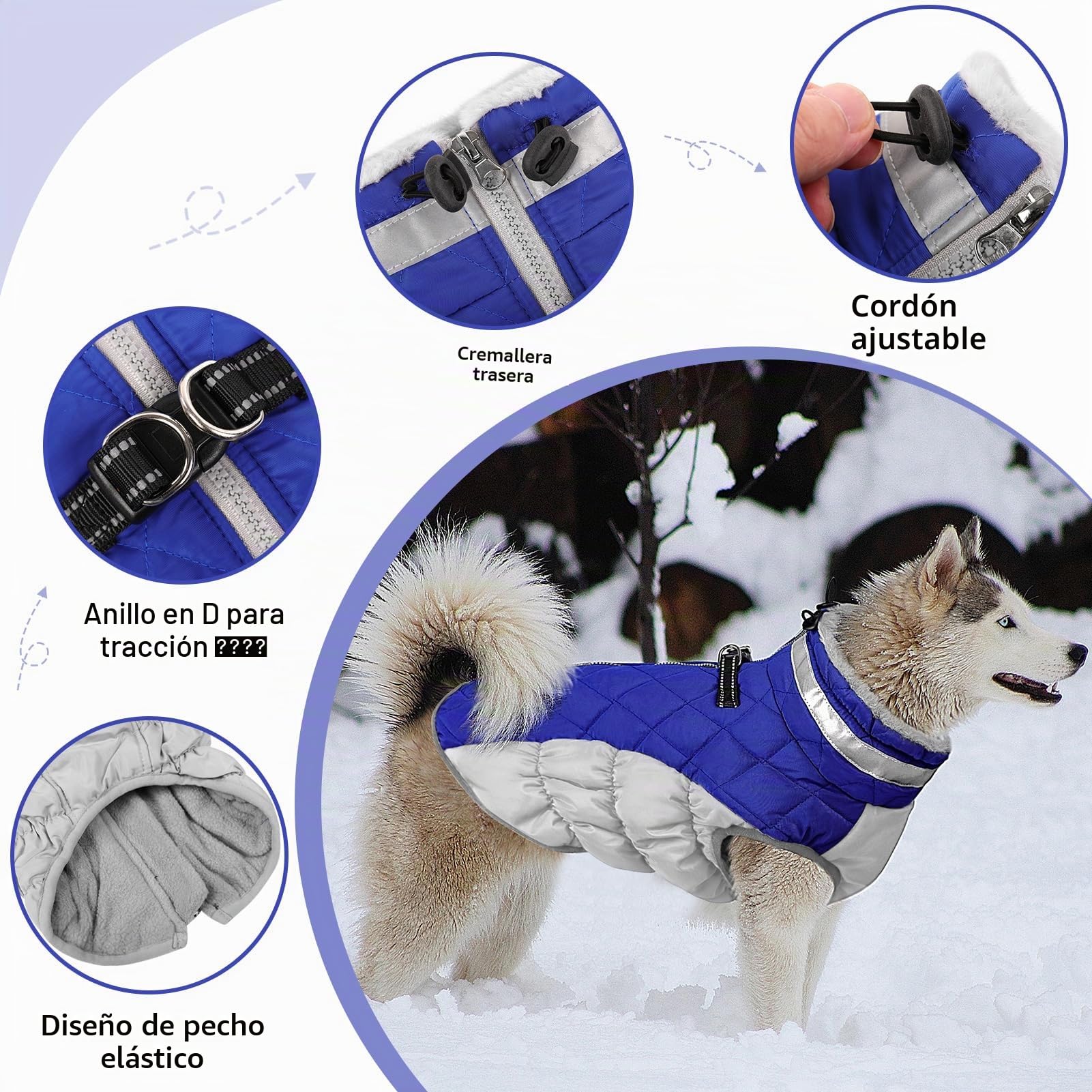 CITÉTOILE Abrigo de invierno para perros, chaqueta para perros con arnés, impermeable para perros con forro polar, para perros pequeños, color azul, M