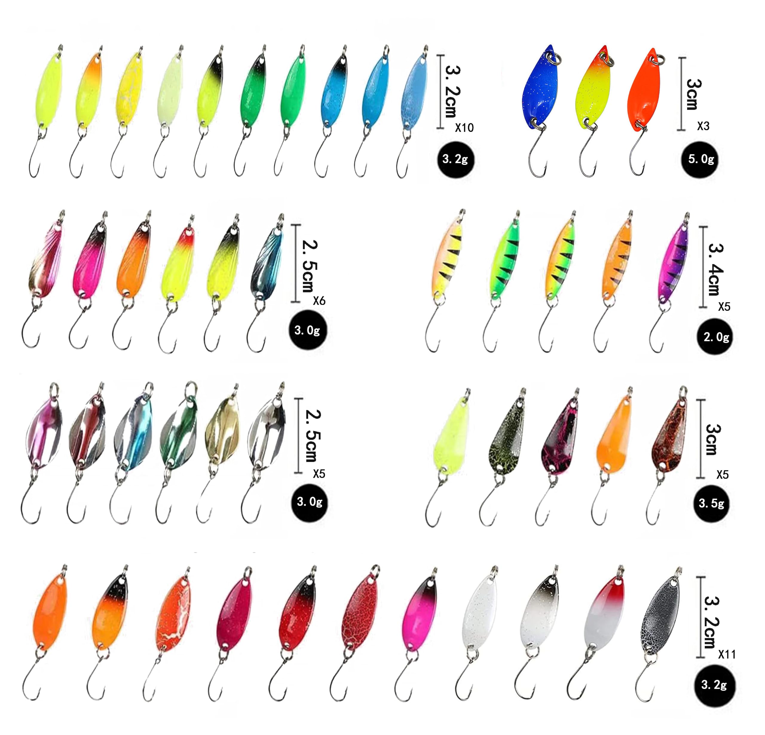 Cucchiaini Da Pesca Esche 46 Pezzi Esche Artificiali,Esche Da Pesca, Fishing Set,Esche Per La Pesca Alla Trota,Spoon Trout Area Per Trota, Persico,Luccio Spoon Kit Con Scatola
