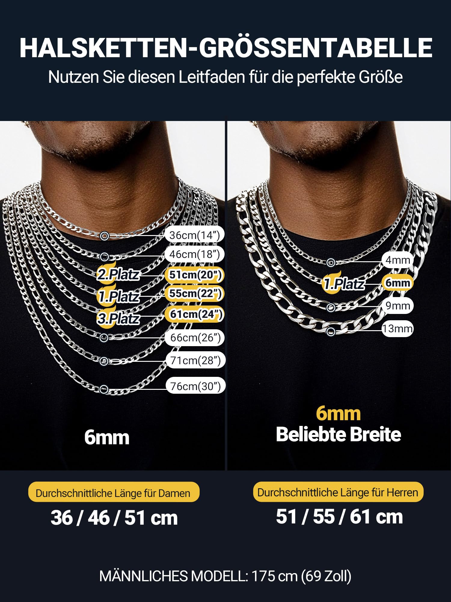 PROSTEEL Herren Halskette Figaro Kette Edelstahl Ketten Silber/Gold/Schwarz Breite 4mm/6mm/9mm/13mm Länge 36-76cm Schmuck für Männer