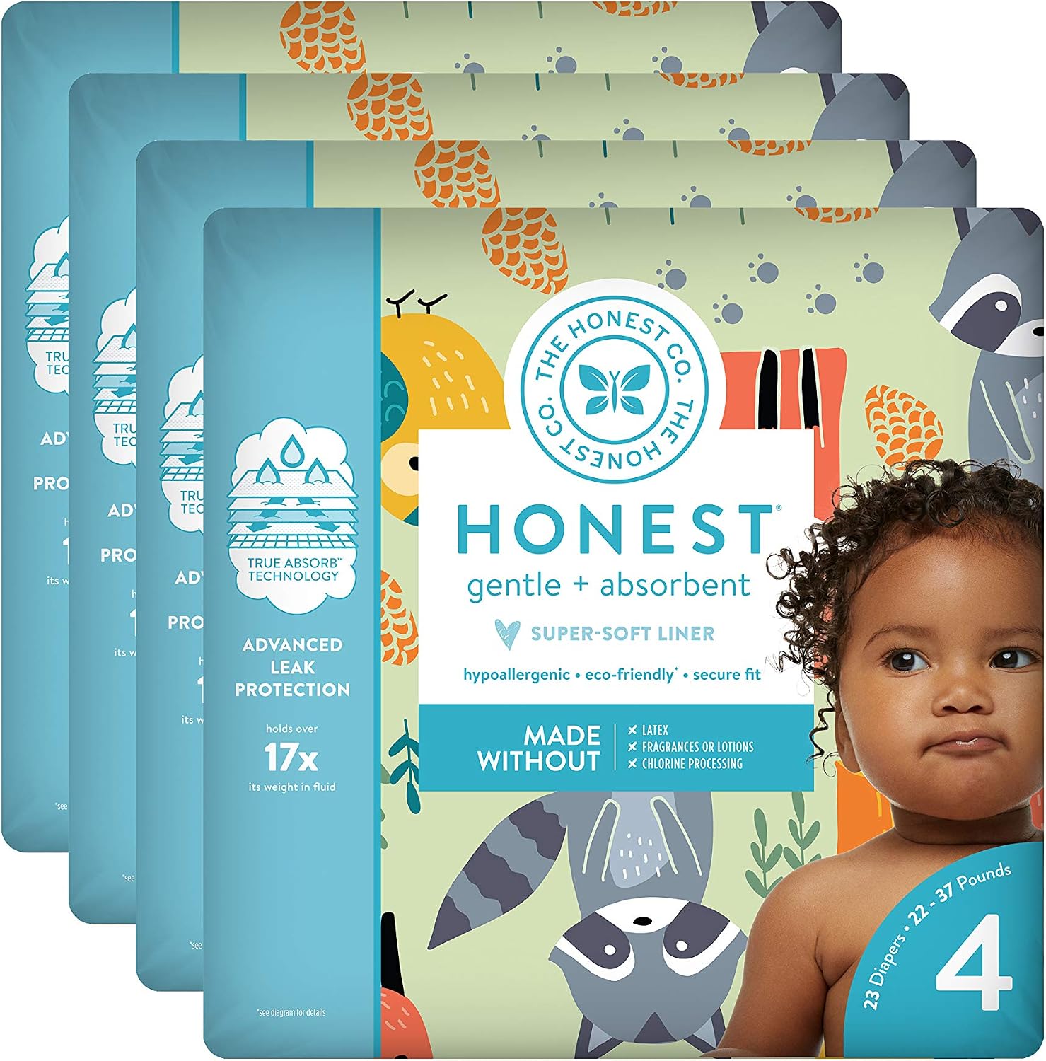 The Honest Company Baby Diapers With TrueAbsorb Technology, Little Forest, Size 4, 92 Count