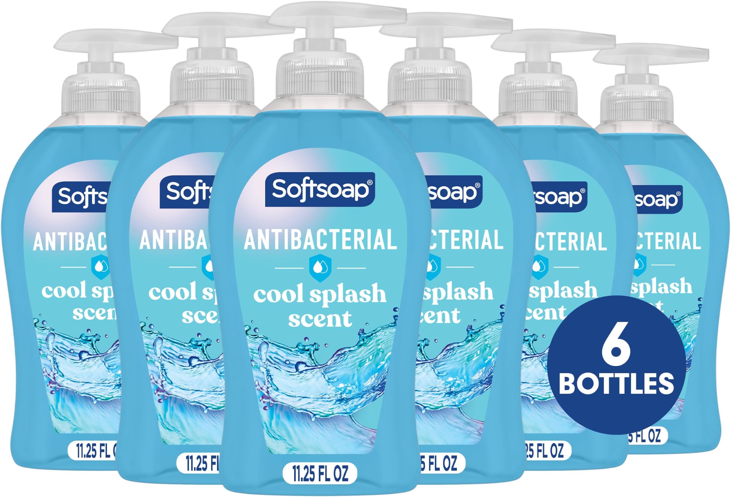 Softsoap Antibacterial Hand Soap, Cool Splash Scent, 11.25 fl oz (6 Pack) | Paraben-Free, Phthalate-Free, Washes Away Germs, Bathroom Hand Soap, Kitchen Hand Soap, Daily Handwashing, Gentle on Hands