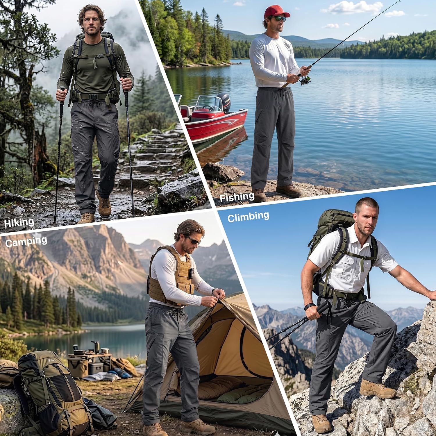HYCOPROT Men’s Water Resistant Hiking Pants with 6 Pockets Quick Dry Cargo Workout Athletic Sweatpants Sport Outdoors Joggers