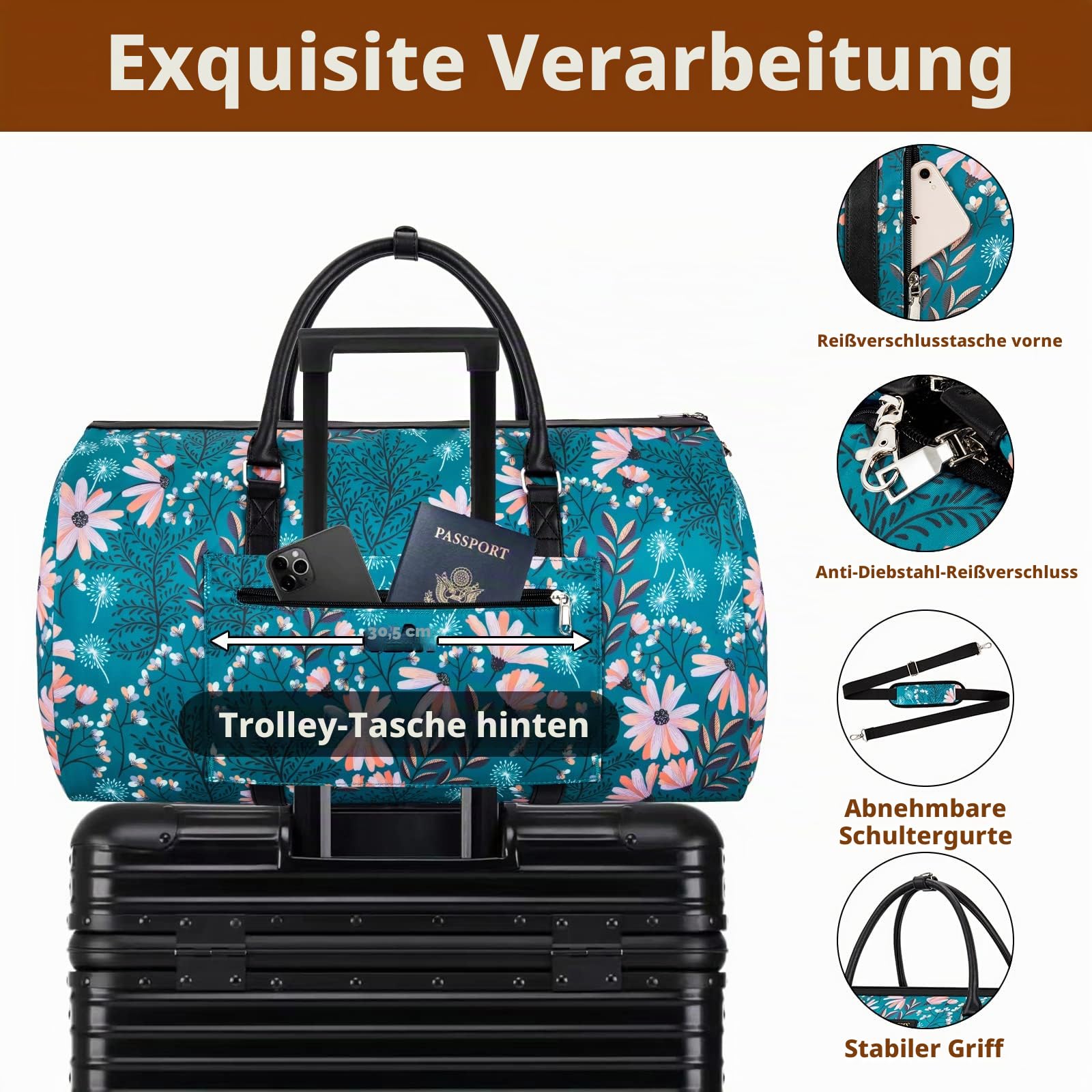 Kleidersack für Reisen mit Kulturbeutel, wandelbar, Handgepäck, Wochenendtasche, große Reisetasche, Reisetaschen für Damen, 2-in-1, zum Aufhängen, Koffer, Anzug, Reisetaschen für Damen und Herren,