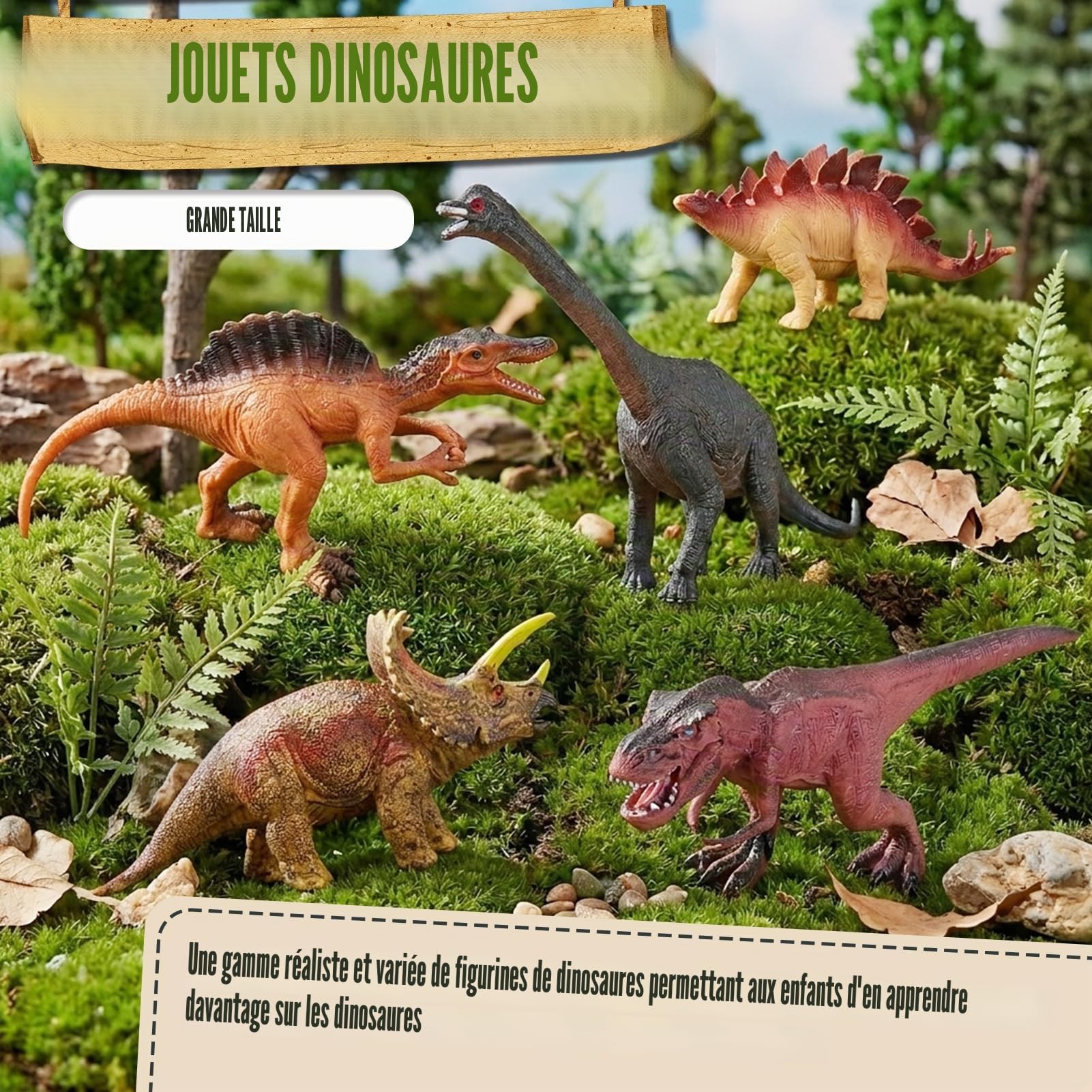 TOEY PLAY Grandes Dinosaure Jouet Enfants, 12PCS Réaliste Figurine Dinosaure, Ensemble Dino avec Tyrannosaure Rex, Triceratops, Jouet Éducatifs pour Garçons Filles 3 4 5 6 Ans