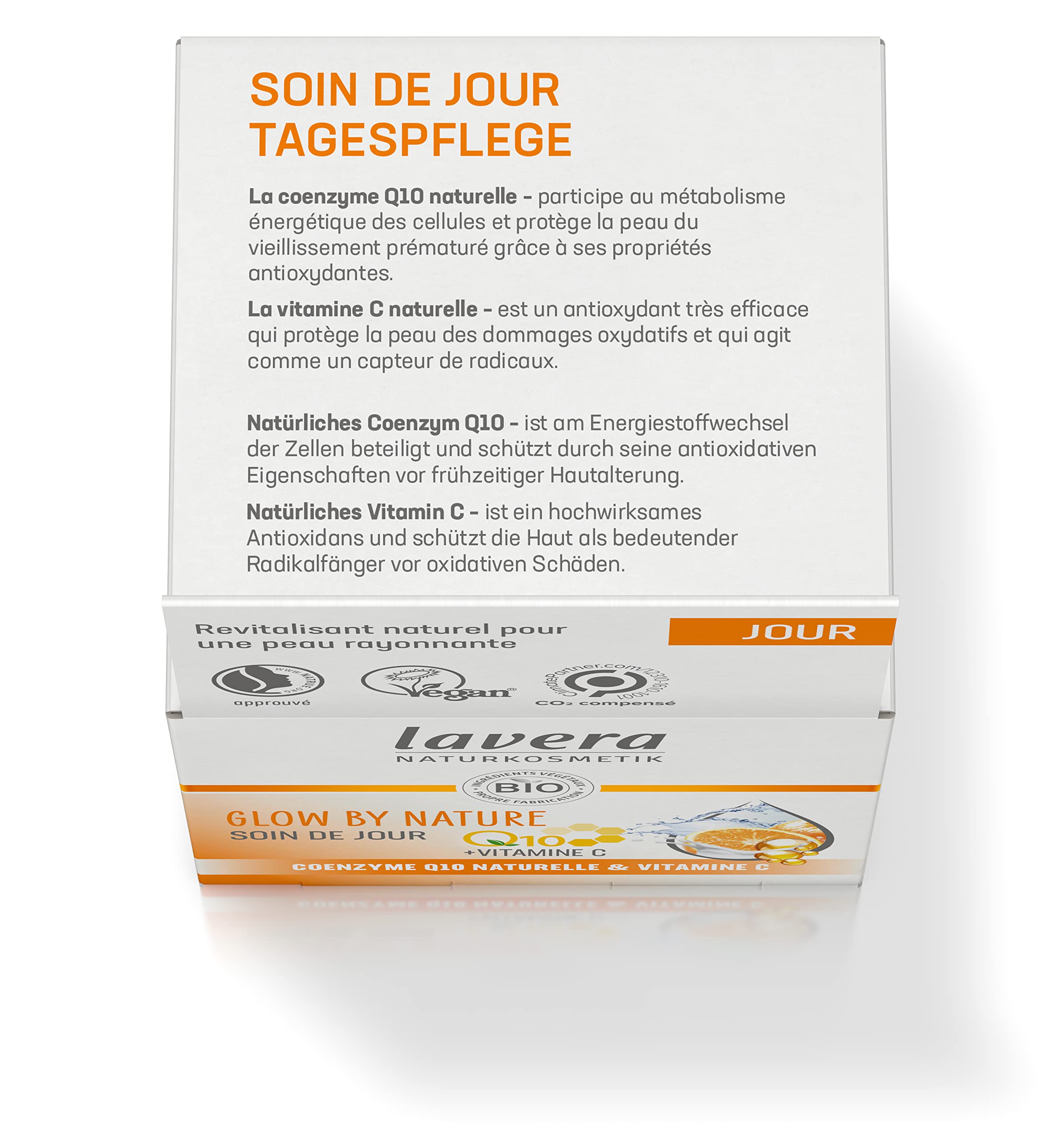 lavera GLOW BY NATURE Dzienna pielęgnacja - kosmetyki naturalne - wegańskie - Q10 & Witamina C - nawilżająca - codzienna pielęgnacja - odżywka - certyfikat PETA - 1 x 50 ml