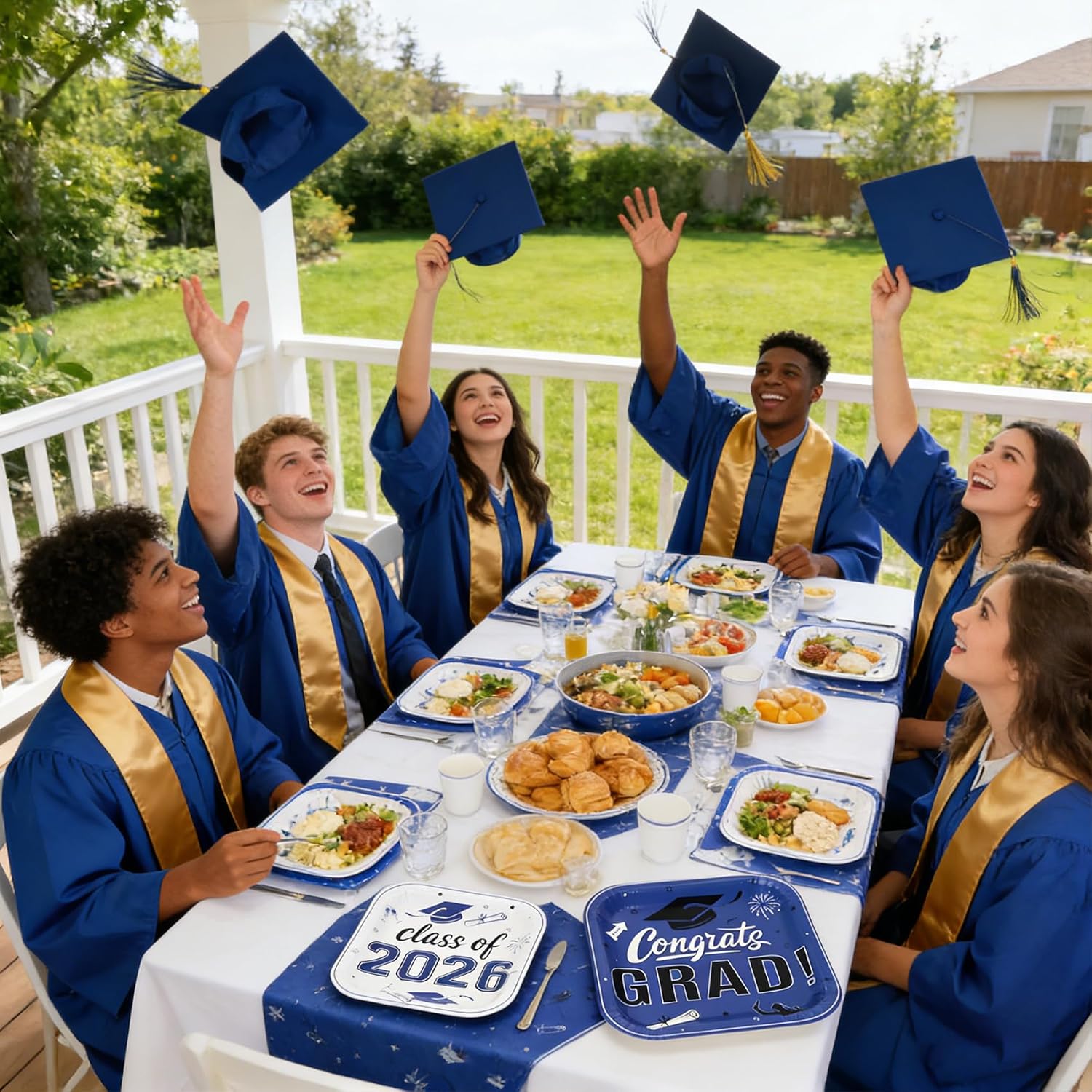 Class of 2026 Graduation Party Supplies, Disposable Graduation Plates and Napkins 2026, Square 9" Dinner Plates 7" Dessert Plates, Blue Graduation Party Decorations Tableware Set Serves for 50