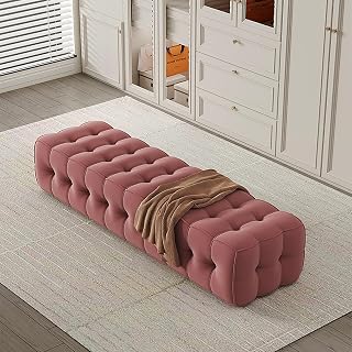 Upholstered Bench for Living Room Seating Full Coverage Fabrics End of Bed Bench Wide Seat Entryway Benches Stool Breathable for Bedroom, Walk-in Closet(C,80cm)