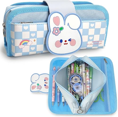 Estuche para lápices, estuche de gran capacidad con bonito patrón de dibujos animados, dos en uno, con velcro, desmontable, bolsa para lápices