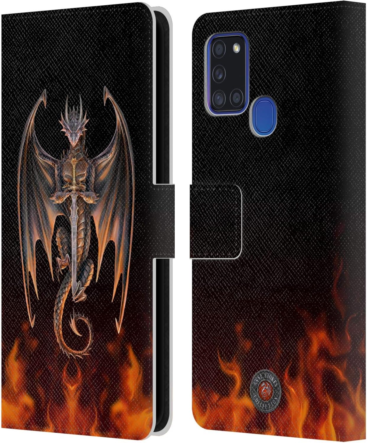 Head Case Designs Officially Licensed Anne Stokes Logo Dragons 4 Leather Wallet Case Compatible with Samsung Galaxy A21s (2020)