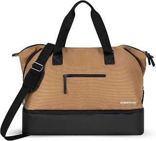 Sherpani Boston, Anti Theft Weekender Bags, Travel Duffel Bag for Men Women, Carry On Tote Bag with Removable Shoe Bottom Compartment, Metal Hardware, Travel Gift (Sand)