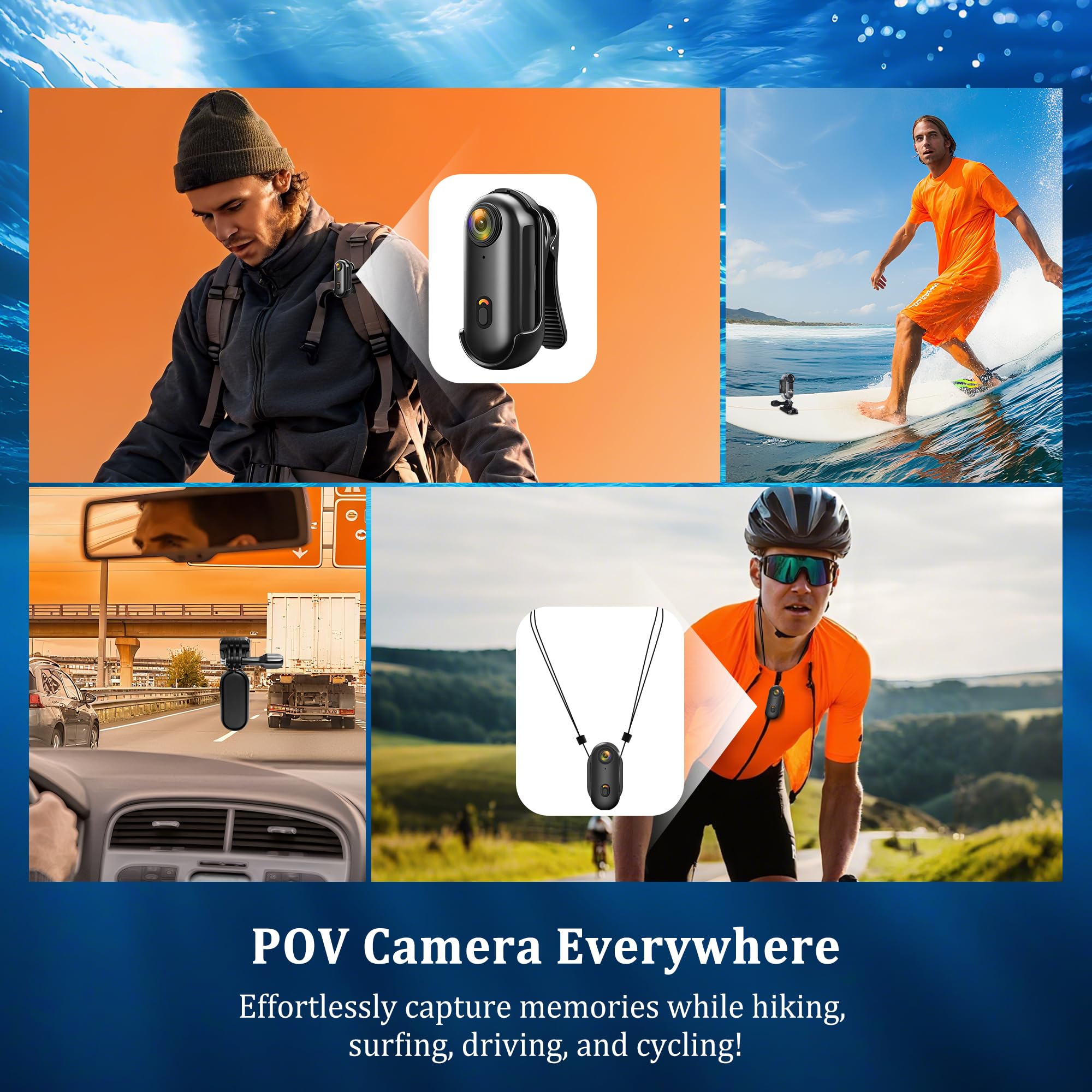 Action Camera 4K, dimensioni pollice, con custodia impermeabile per
