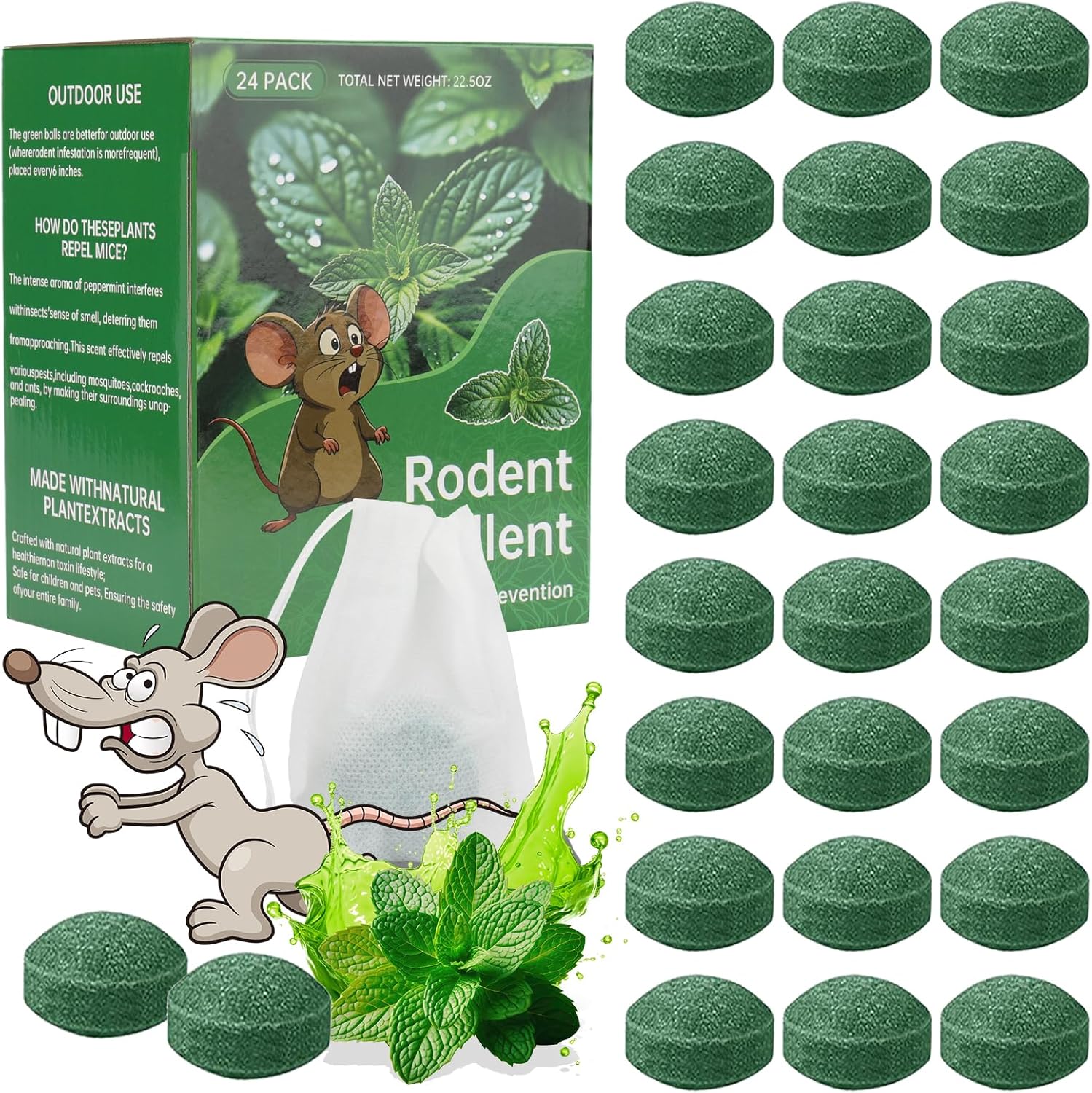 Mouse Rodent Repellent, 24 Pack Peppermint Lemon Oil Mice Repellent for Squirrel Rats Spider Pests, Natural Deterrent for Kitchen, Warehouse, Car, Indoor, Outdoor, Safe for Pets Family
