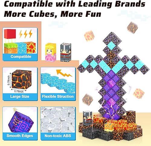 Miniatura 16 de Coodoo Bloques magnéticos - Juego de bloques magnéticos de construcción de minas con diseño de cerezo, azulejos magnéticos, juguetes STEM para niños