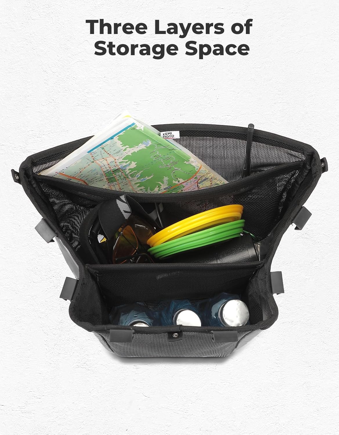 KEMIMOTO Jet Ski Organizer Bag - 3-Layer Mesh Nylon Storage Bag Boat Accessories Marine Collapsible Bag Fishing Boat Essentials Ski Storage for Tools Gear & Accessories Easy to Install & Remove