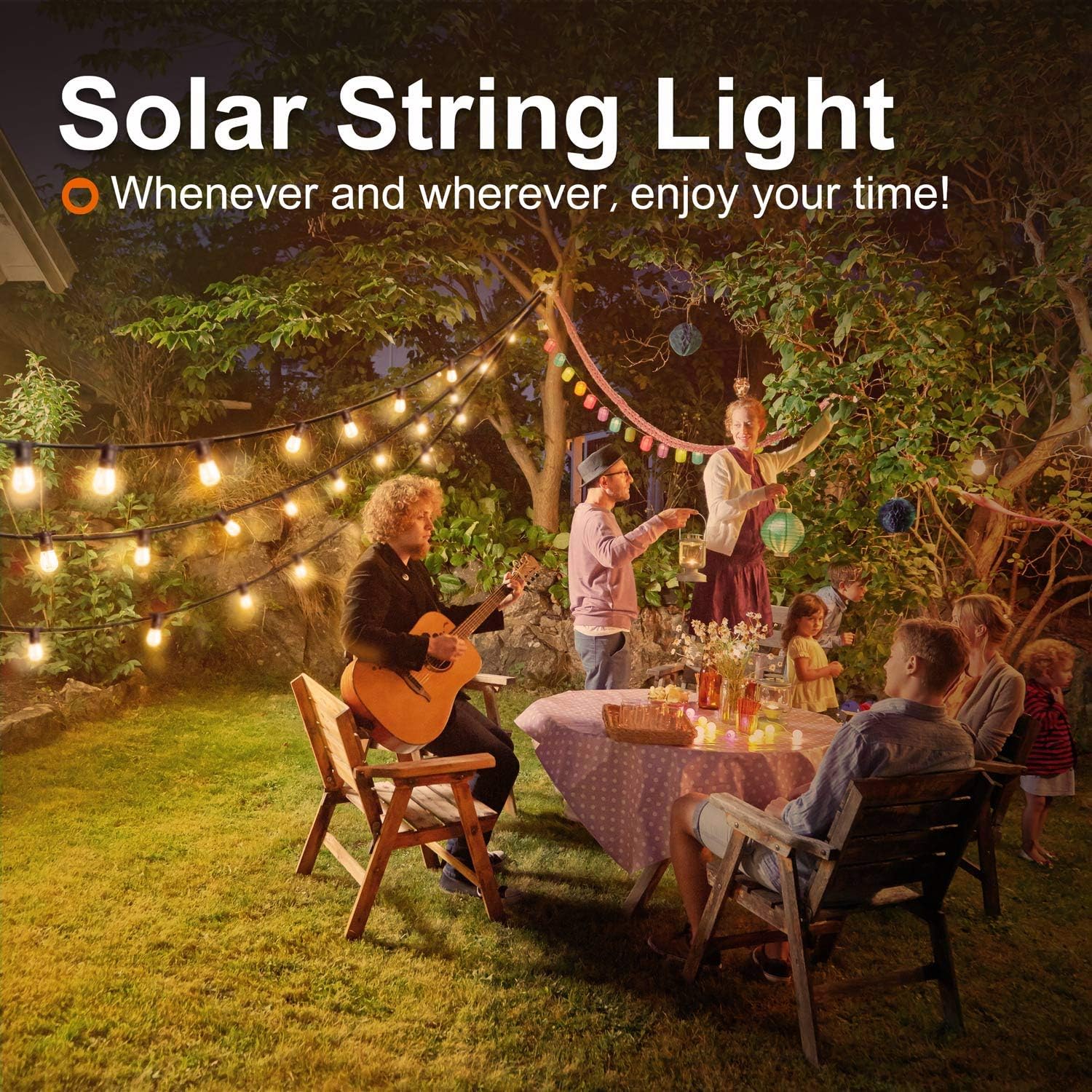 addlon 28FT Solar String Lights Outdoor, LED Solar Café Patio Lights, Porch Market Light, Waterproof & Shatterproof, With Vintage Plastic Edison Bulbs, Create Cafe Ambience On Your Garden, Warm Yellow
