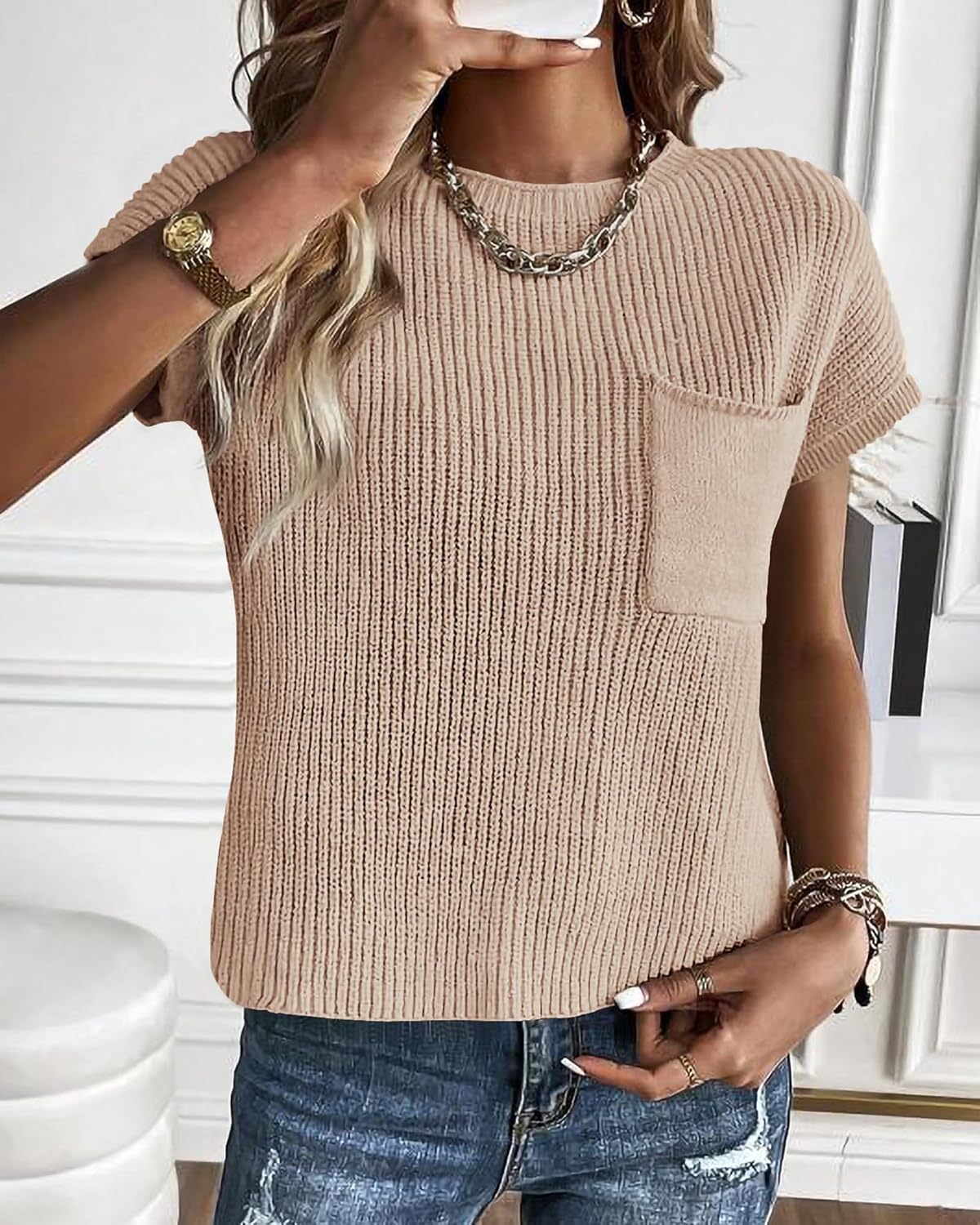 KIRUNDO Spring Summer Short Sleeve Sweater for Women 2026 Casual Sweater Vest Cotton Knit Pullover Tank Tops Fashion Clothing - Image 3
