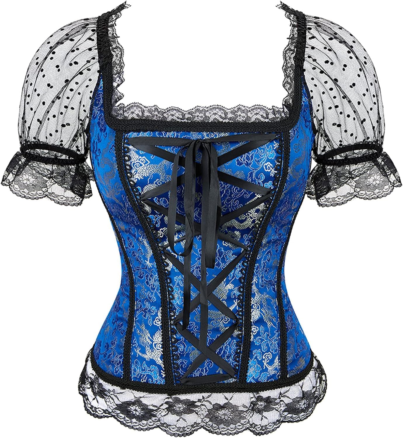 Women's Lace up Gothic Jacquard Shoulder Straps Tank Overbust Shaper Corset Bustiers Top