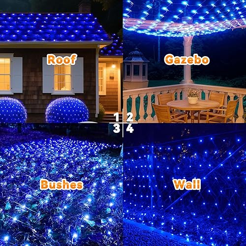 Miniatura 7 de 360 luces LED de red azul para exteriores, luces de malla para exteriores, decoraciones de Navidad, 21 pies x 5 pies, cadena de luces gigantes de