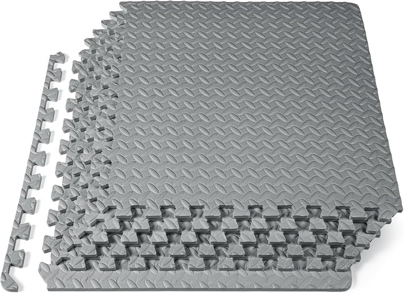 Exercise Puzzle Mat ½-inch, EVA Interlocking Foam Floor Tiles for Home Gym, Workout Equipment, Kids Play Areas, Grey, 24 SQ FT - 6 Tiles