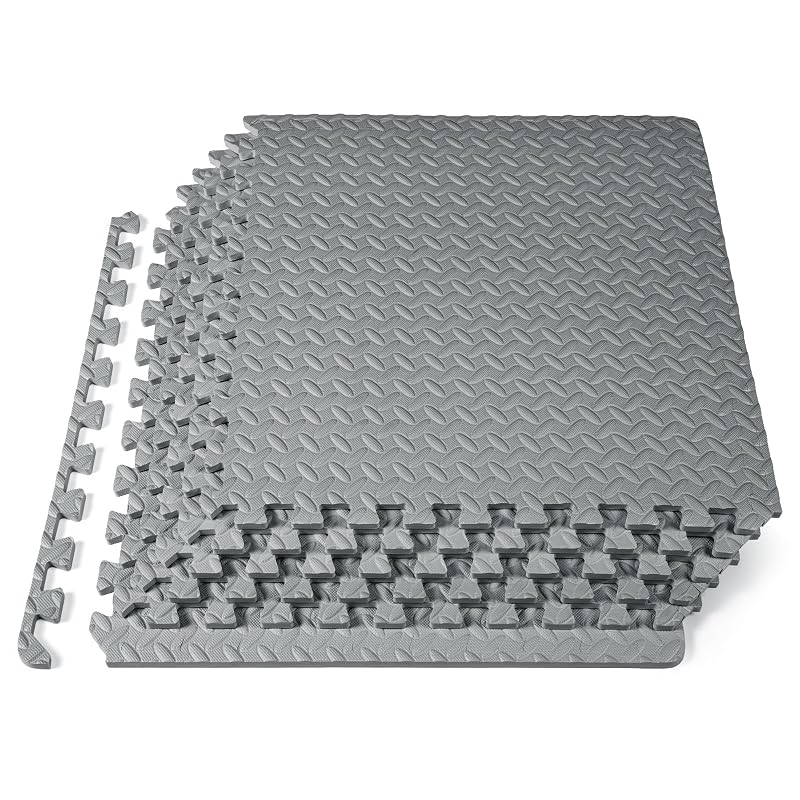 ProsourceFit Exercise Puzzle Mat ½-inch, EVA Interlocking Foam Floor Tiles for Home Gym, Workout Equipment, Kids Play Areas, Grey, 24 SQ FT - 6 Tiles