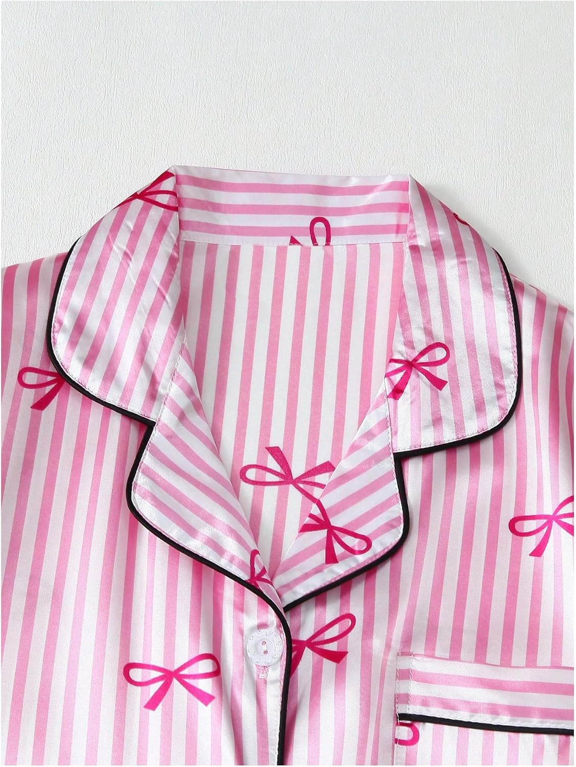 Verdusa Women's 2 Piece Satin Pajamas Short Sleeve Button Down Top and Shorts Set - Image 3