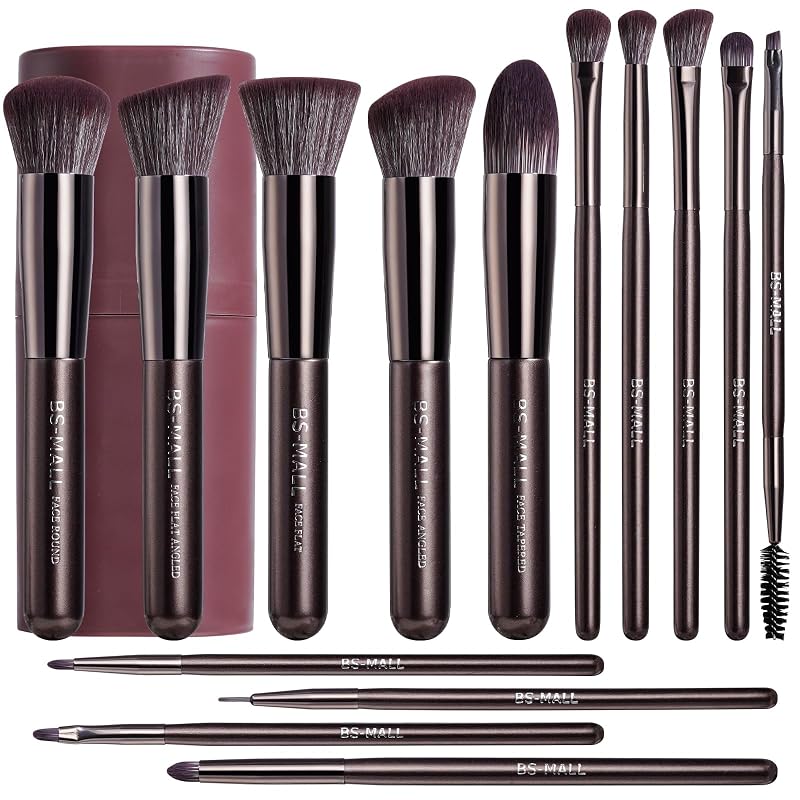 Kit de 14 pincéis de maquiagem BS-MALL com estojo para viagem
