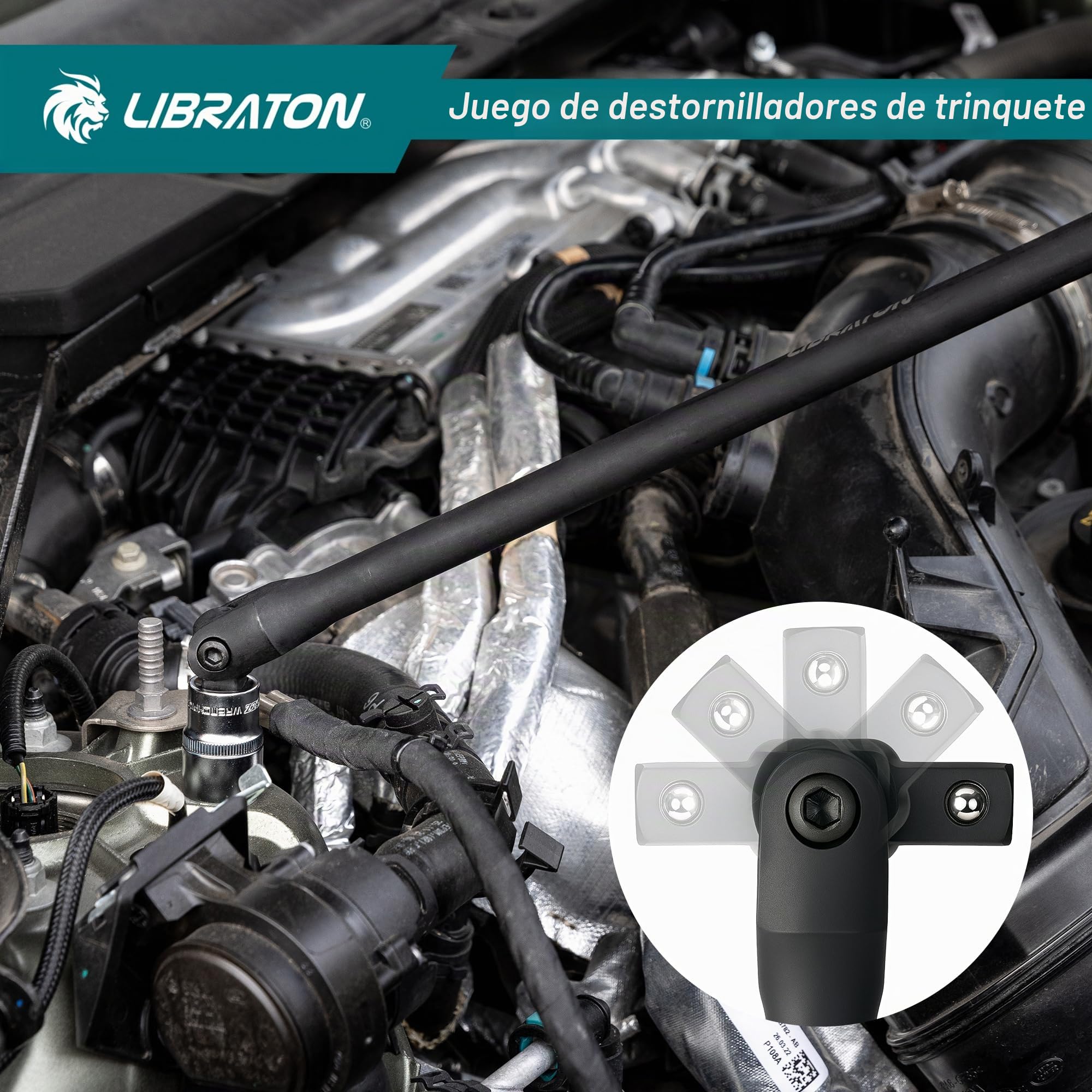 LIBRATON Llave Dinamométrica 1/2", 50-350 Nm Llave de Torque, Llave Dinamométrica Moto con Clic, Precisión ±3%, Mango Articulado 1/2", 72 Dientes de Doble Dirección Ajustable, para Moto y Coche