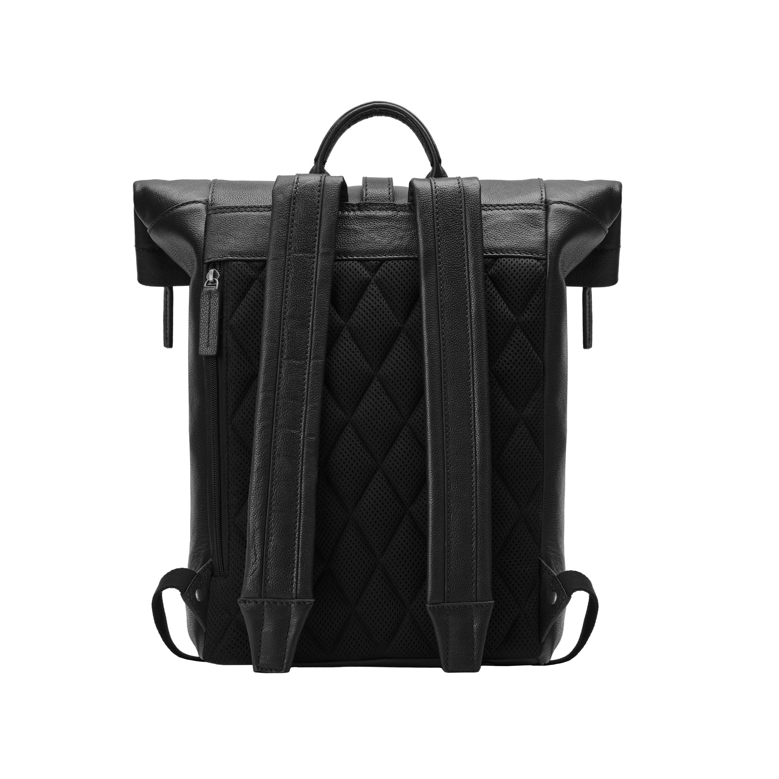 DRAKENSBERG Zaino in pelle "Gino" da uomo e donna, con scomparto per laptop da 16", elegante, medio, 16-20 l, nero profondo, media, Minimalista
