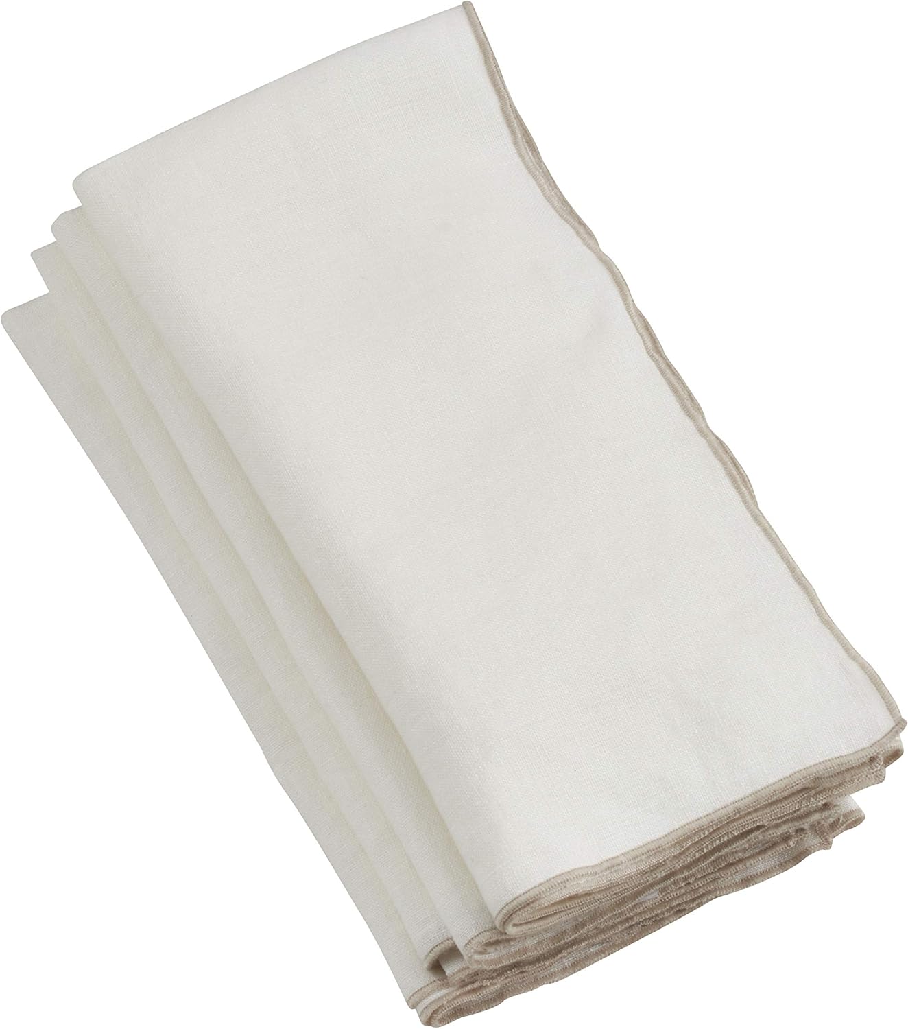 Saro Lifestyle Stonewashed Stitch Border Napkins (Set of 4), Ivory, 20"