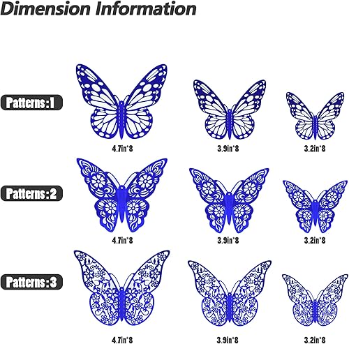 Miniatura 44 de Calcomanías de pared de mariposa 3D, 72 unidades, 3 tamaños, 3 estilos, calcomanías de pared metálicas extraíbles, calcomanías de pared para nevera,