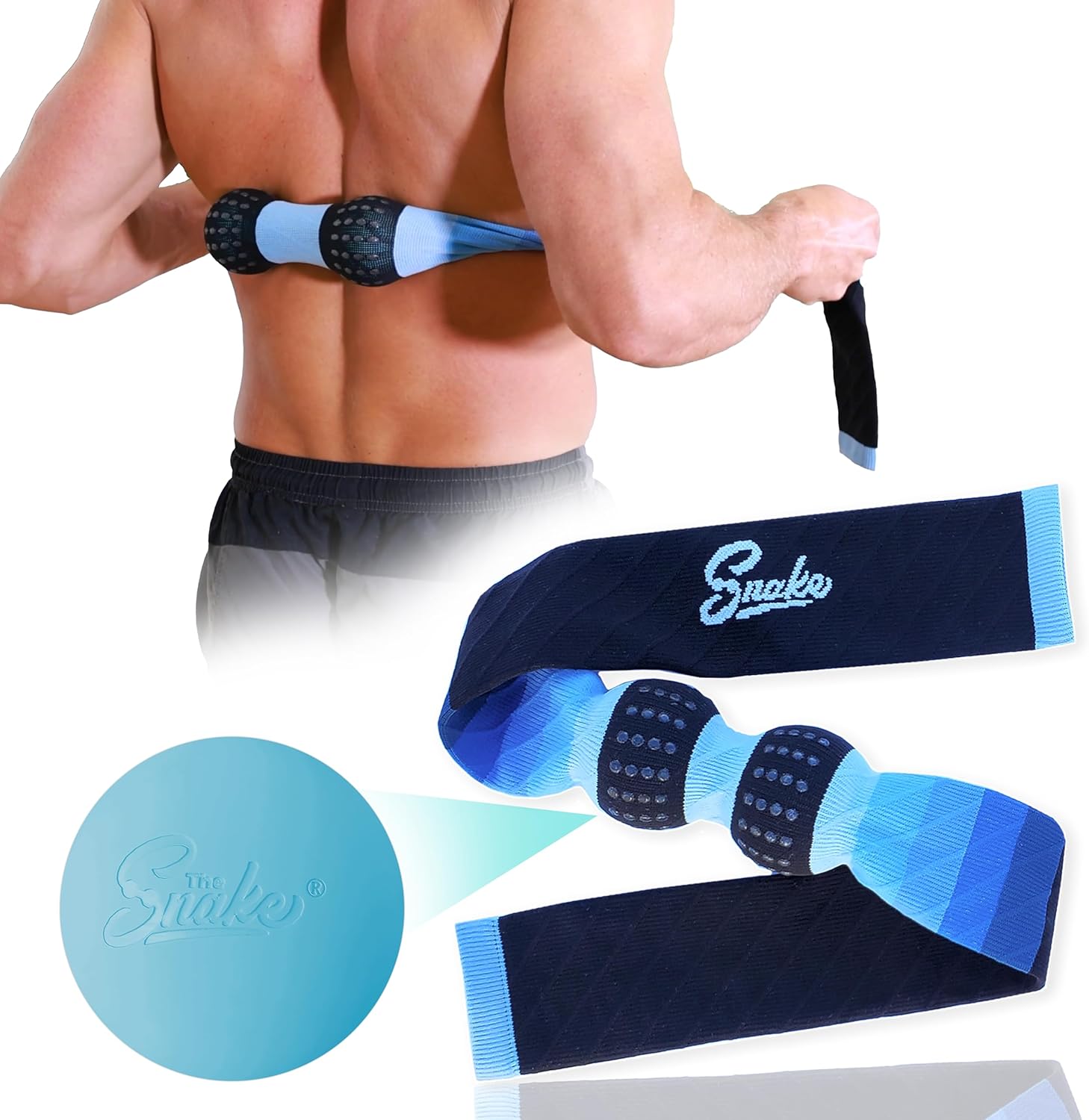 The Snake Deep Tissue Muscle Roller - Dual Lacrosse Ball Self Massager for Back, Body & Foot (Firm, Blue)
