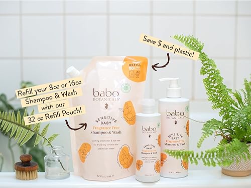 Miniatura 3 de Babo Botanicals Sensitive Baby Champú y lavado 2 en 1 sin fragancia - Manteca de karité, caléndula y aloe vera - Verificado por EWG - Sin crueldad